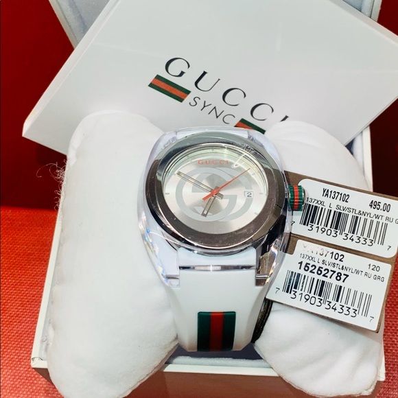 Gucci Sync XXL White Dial White Rubber Strap Watch For Men - YA137102