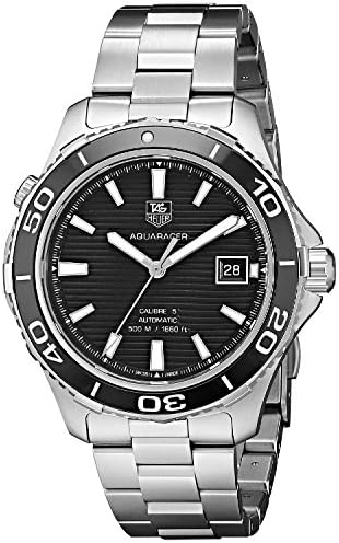 Tag Heuer Aquaracer Caliber 5 Automatic Black Dial Silver Steel Strap Watch for Men - WAK2110.BA0830
