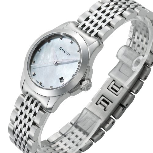 Gucci G Timeless Diamonds Mother of Pearl Dial Silver Steel Strap Watch For Women - YA126504