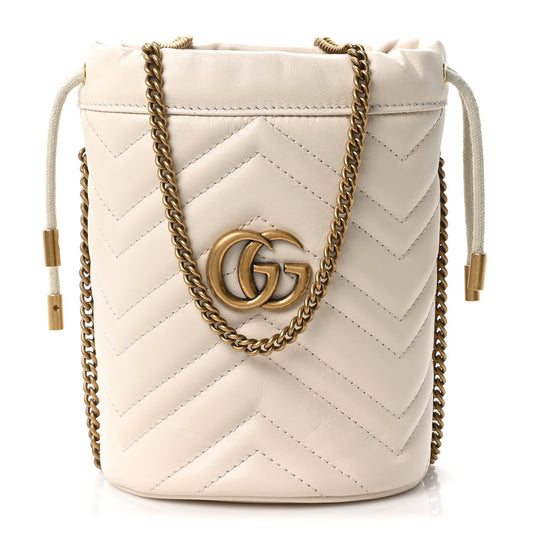 Calfskin Matelasse Mini GG Marmont 2.0 Bucket Bag White