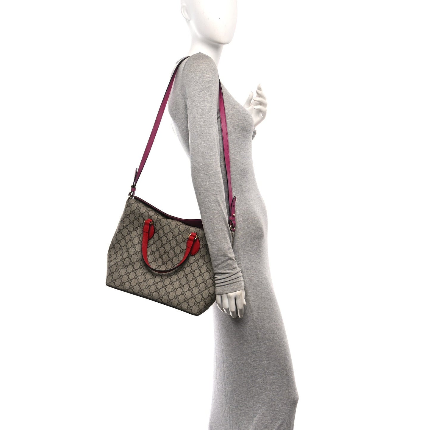 GG Supreme Monogram Linea A Foldover Tote Beige Hibiscus Red New Rosette