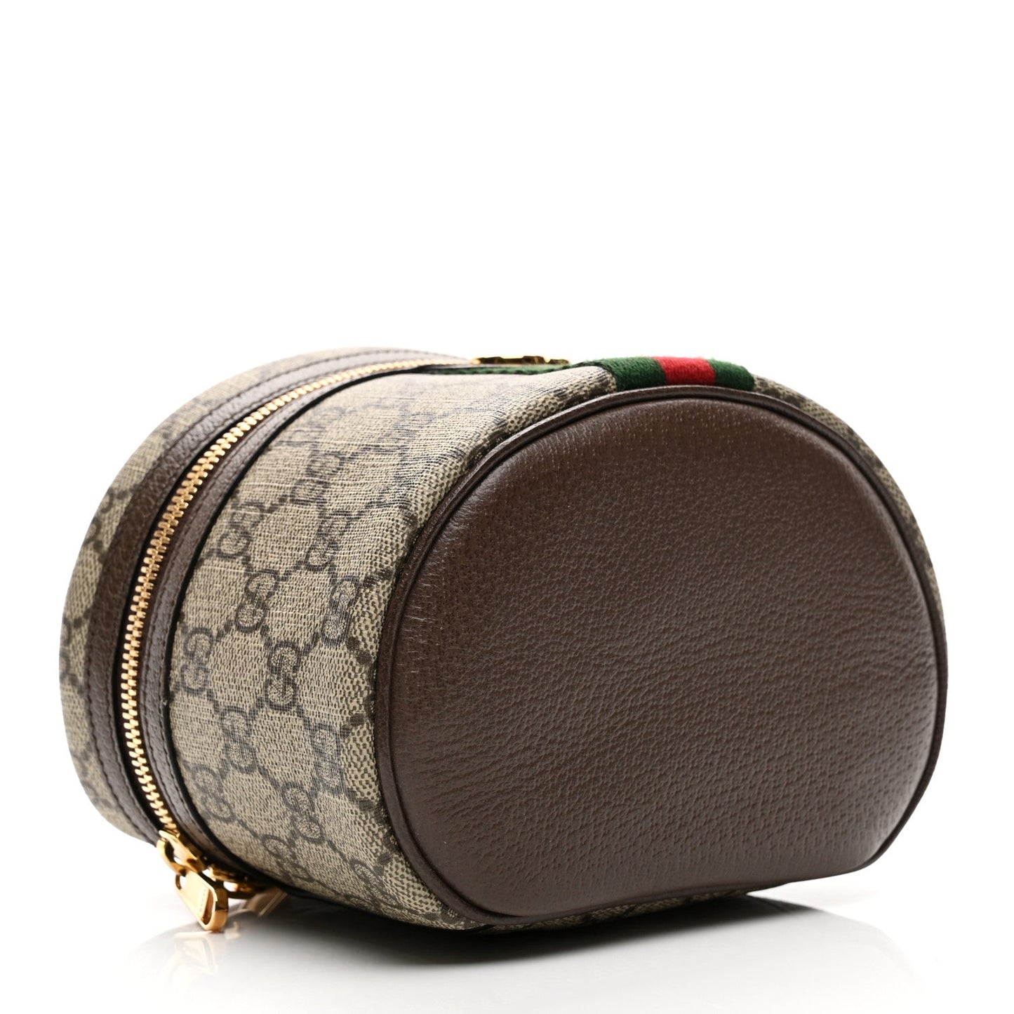 GG Supreme Monogram Textured Calfskin Web Ophidia Vanity Cosmetic Case Beige Ebony New Acero