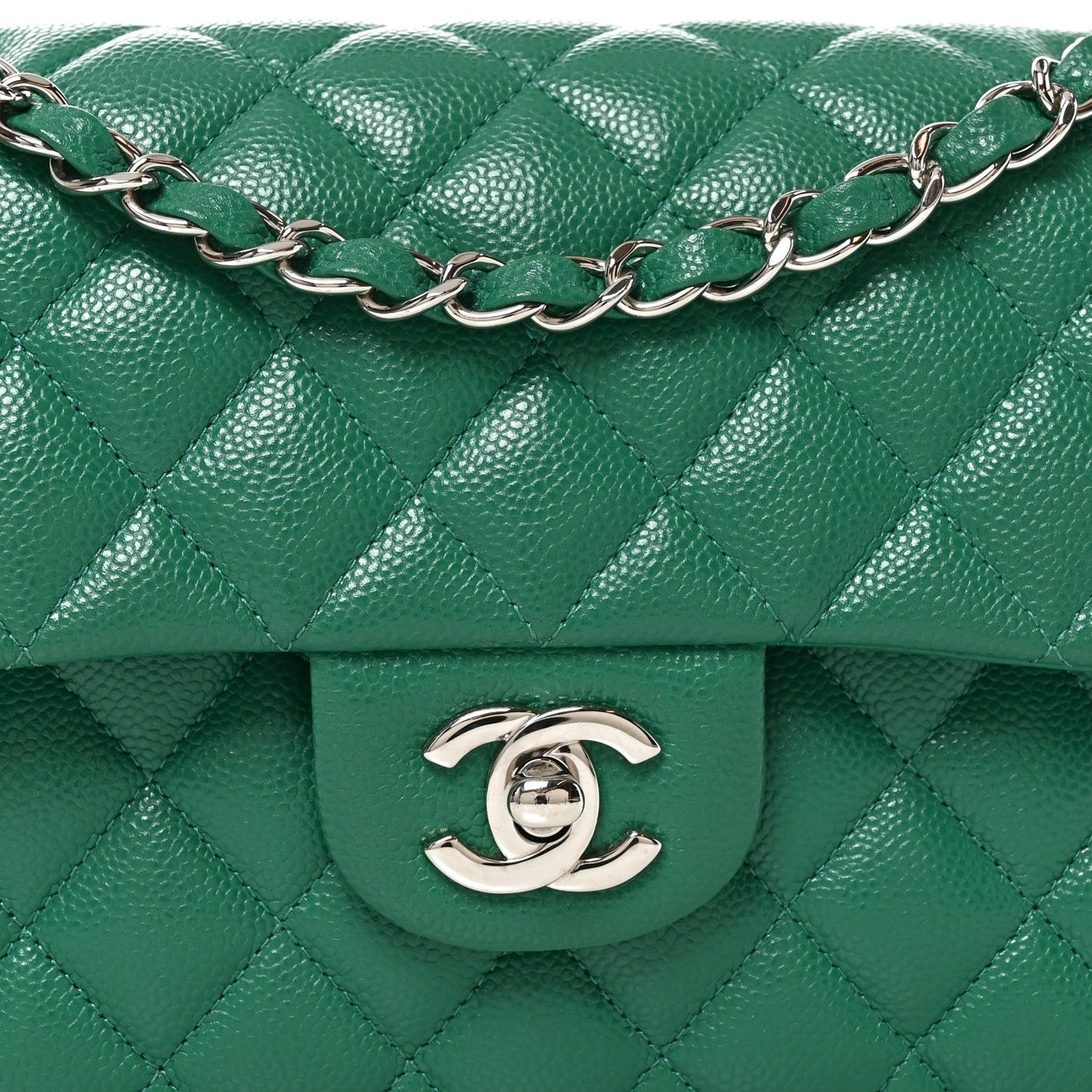 Caviar Quilted Small Double Flap Green