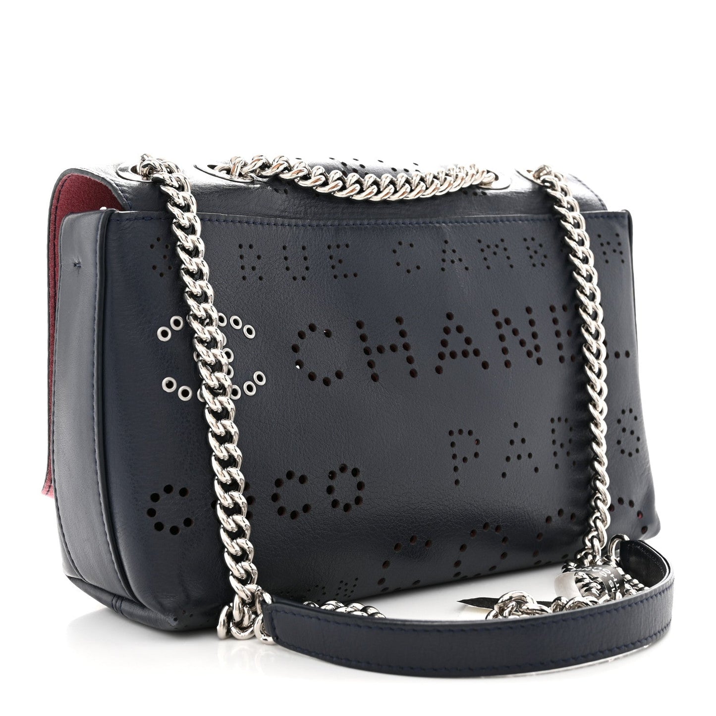 Calfskin Tweed Eyelet Flap Bag Navy