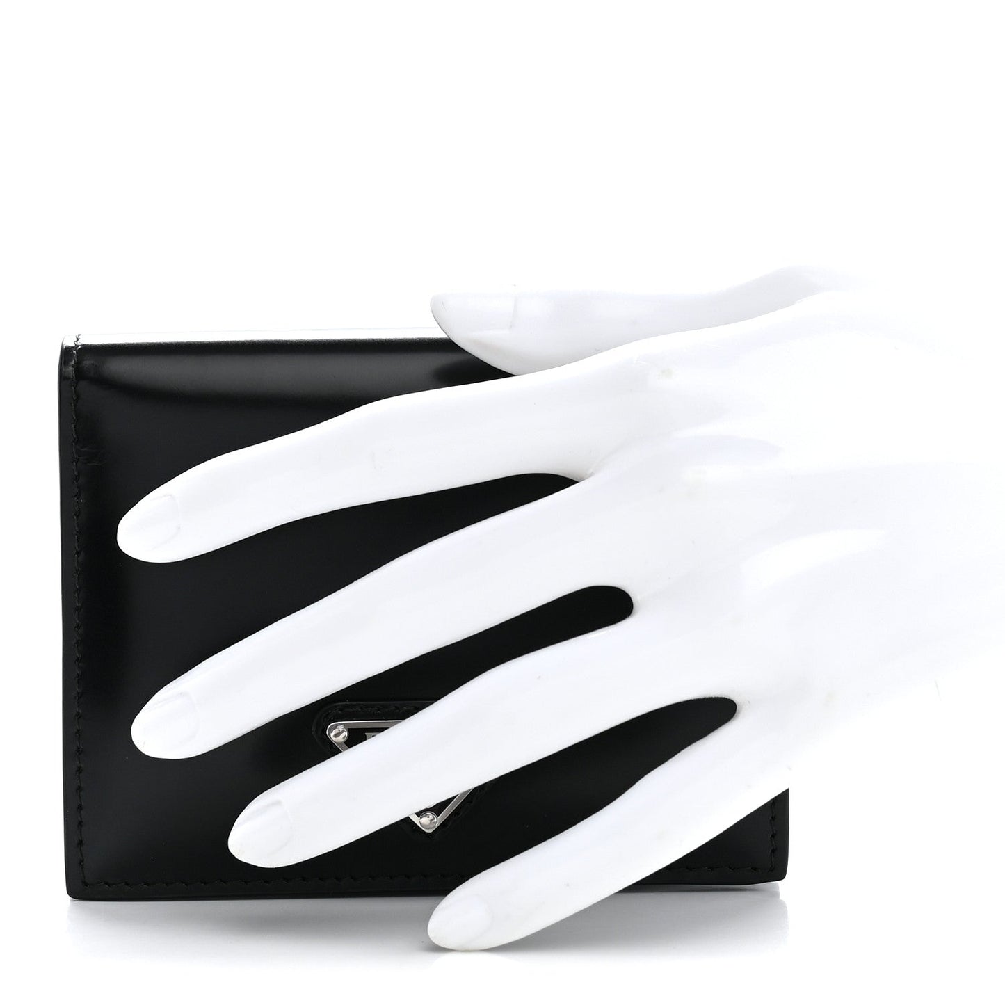 Brushed Calfskin Small Triangle Bi-Fold Wallet Black