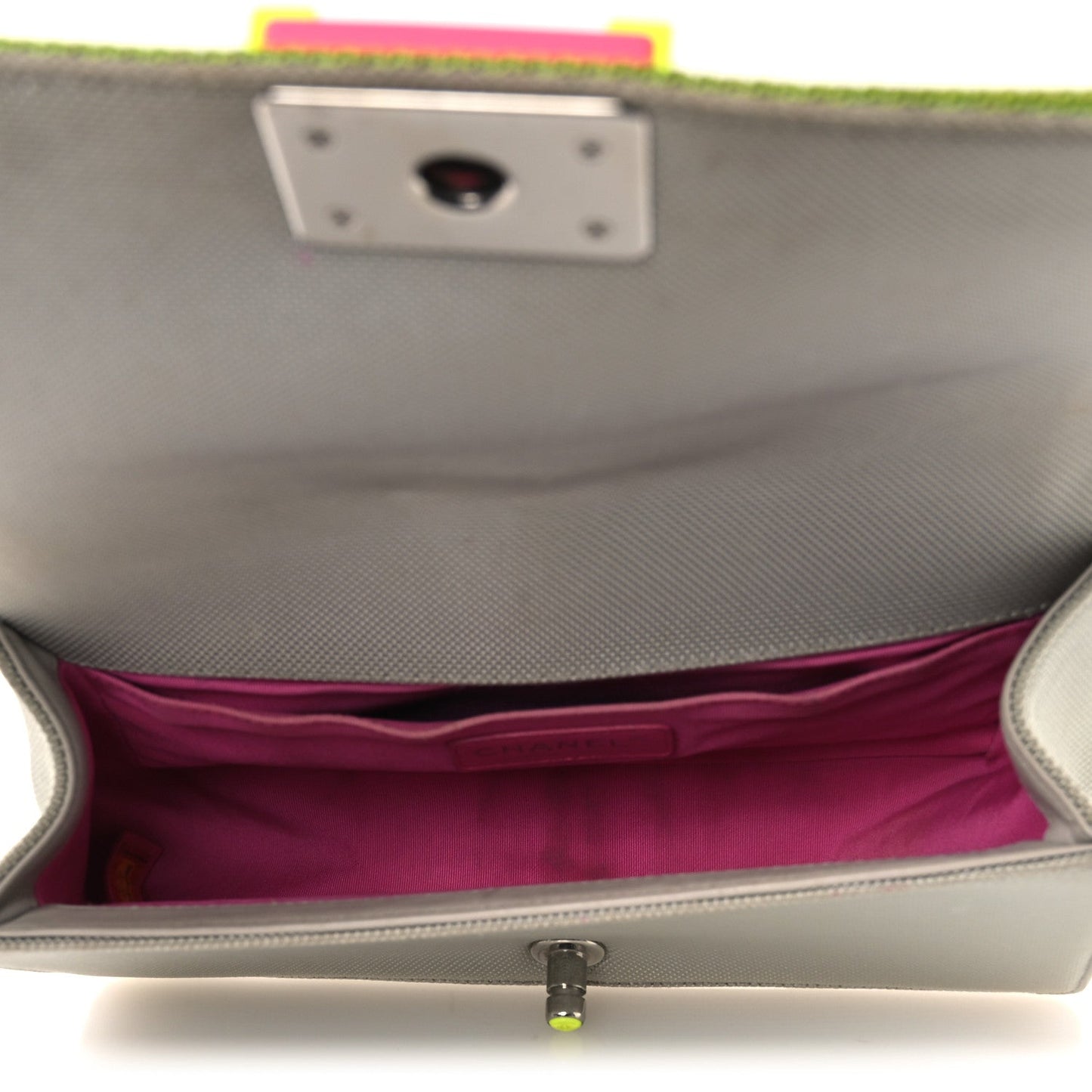 Canvas Quilted Medium Fluo Boy Flap Dark Grey Fuchsia Green