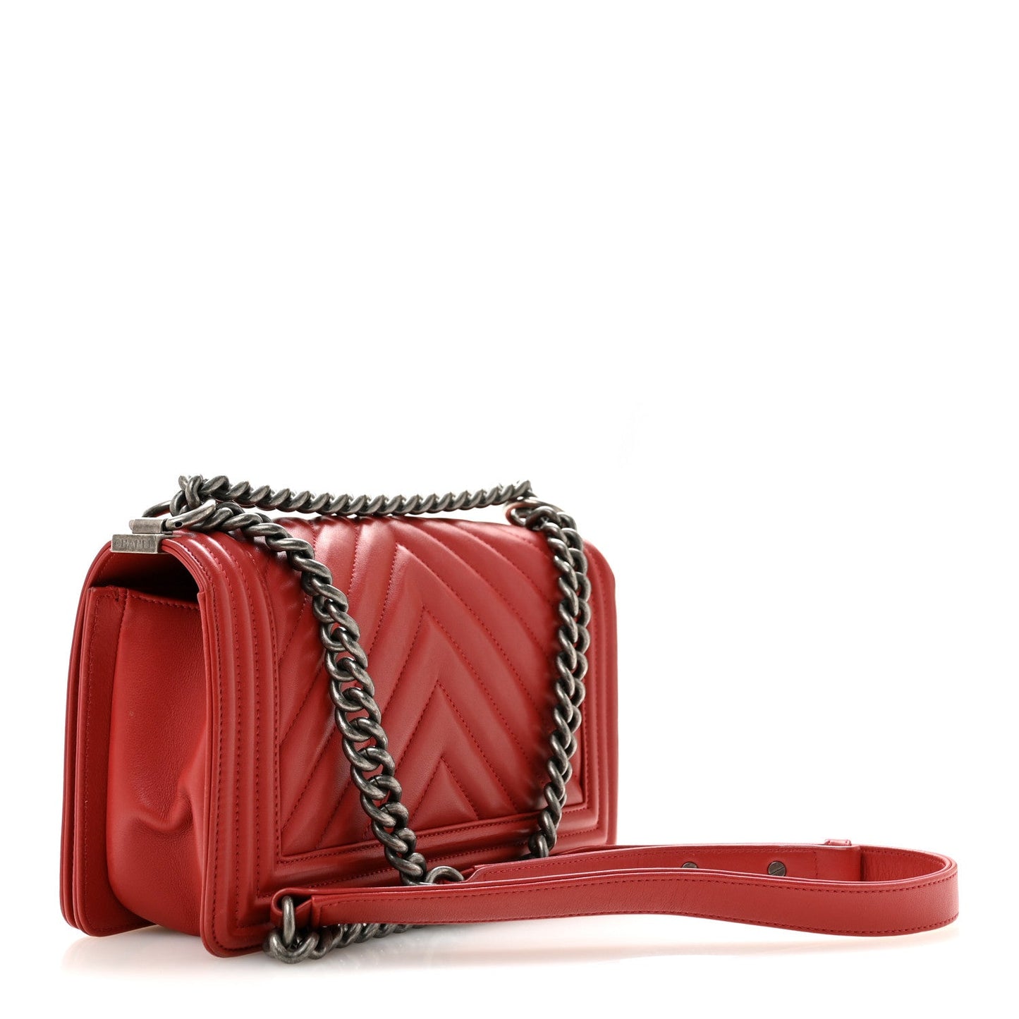 Calfskin Chevron Quilted Medium Boy Flap Red