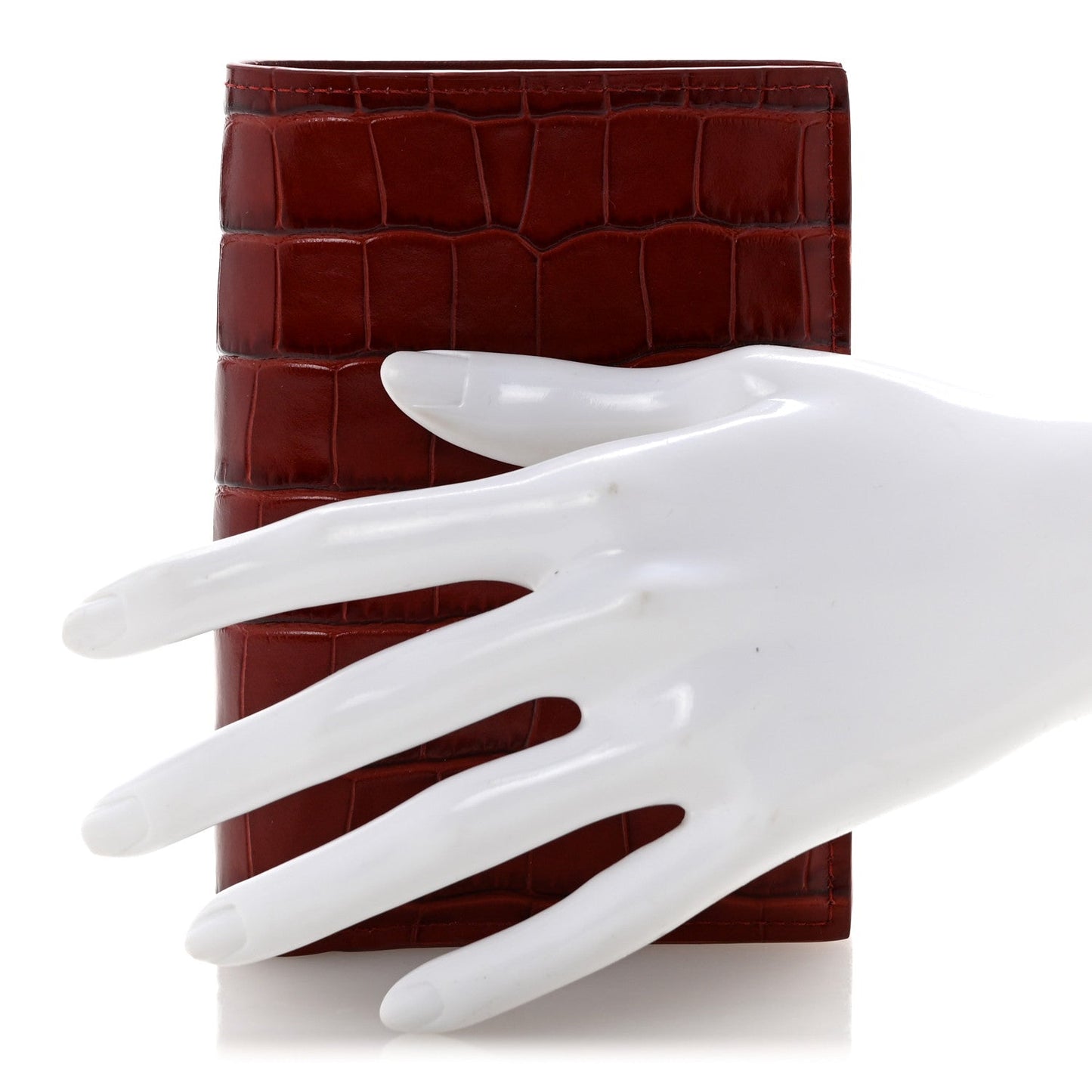 Calfskin Crocodile Embossed Crococo Passport Holder Burgundy