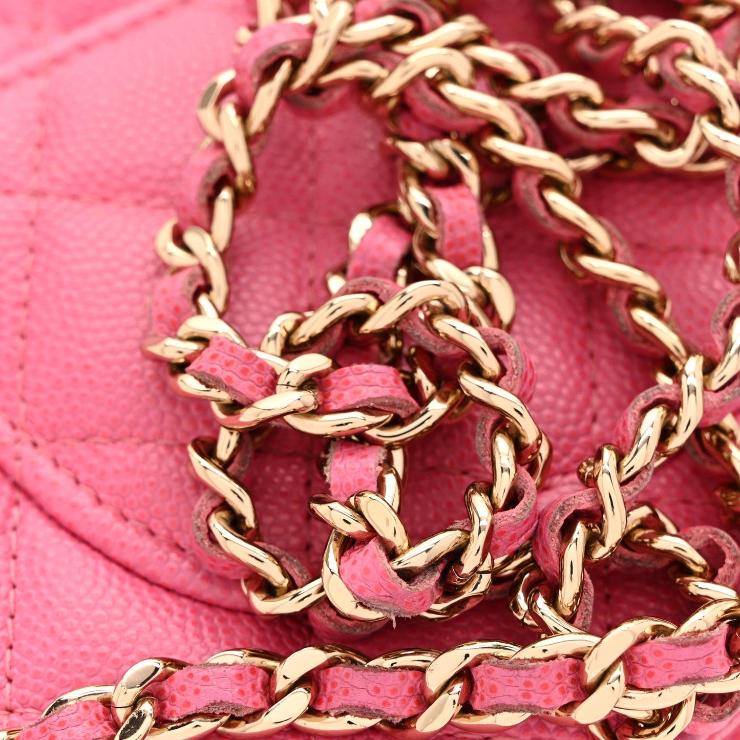 Caviar Quilted Wallet on Chain WOC Pink