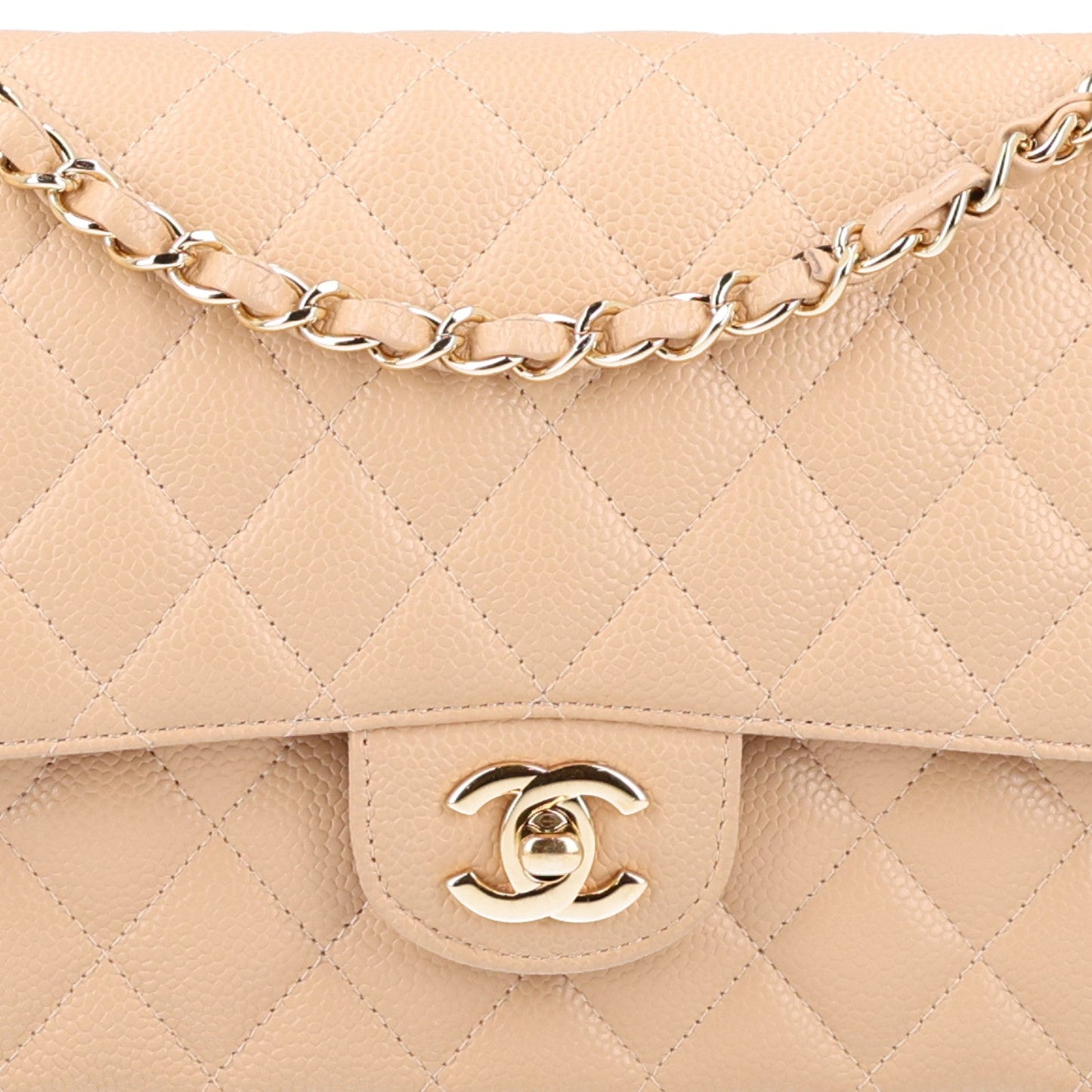 Caviar Quilted Medium Double Flap Beige