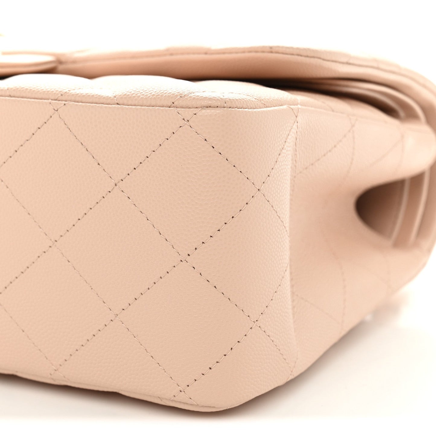 Caviar Quilted Jumbo Double Flap Light Beige