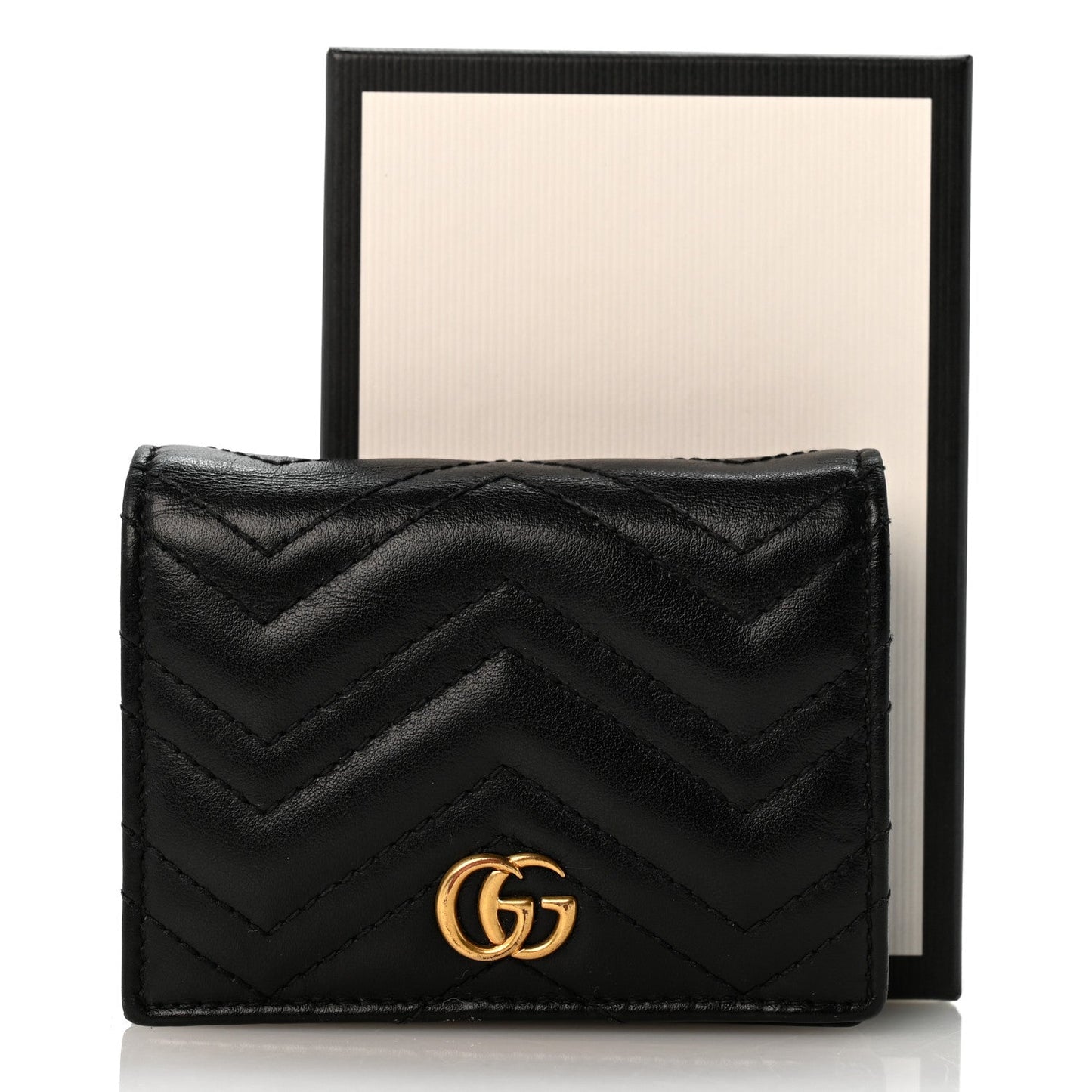 Calfskin Matelasse GG Marmont Card Case Wallet Black