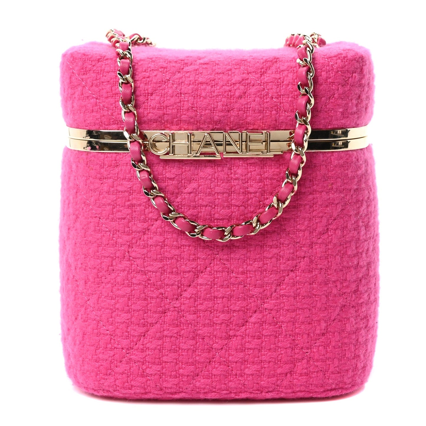 Tweed Quilted Small Vanity Case Fuchsia