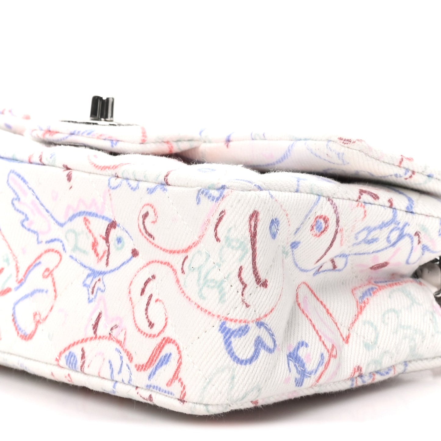 Denim Printed Fish Quilted Mini Rectangular Flap White Multicolor