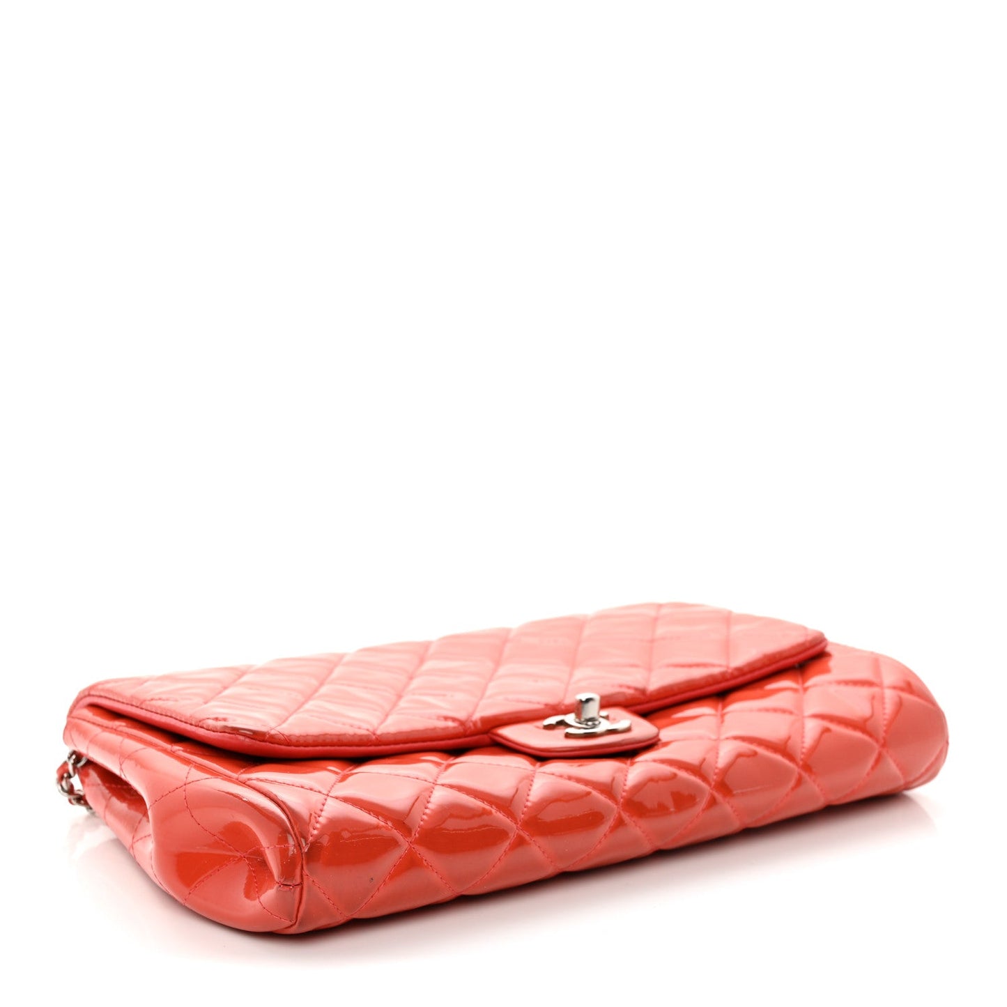 Patent Quilted Clutch with Chain Flap Dark Pink