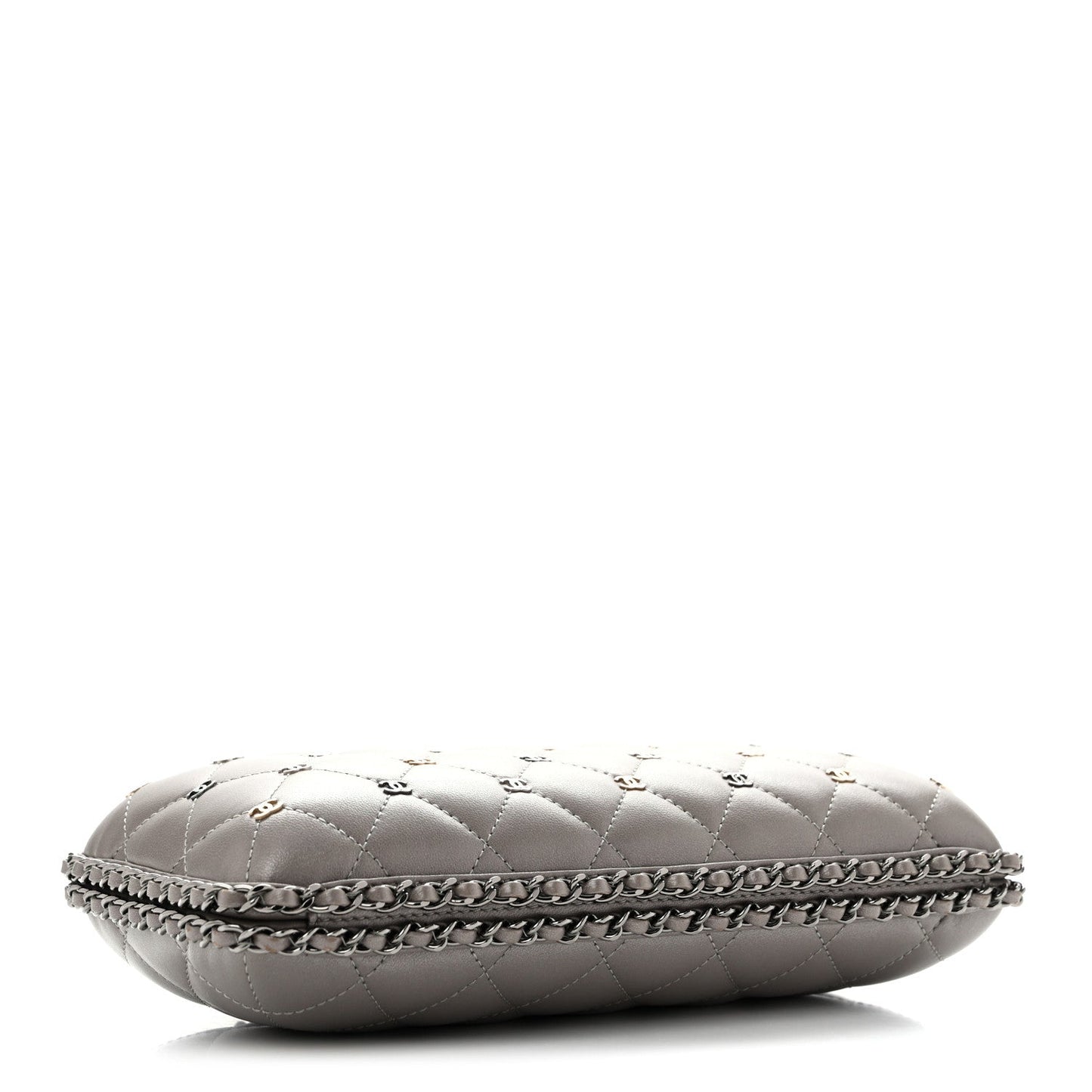 Lambskin Quilted CC Studded Chain Around Clutch Grey