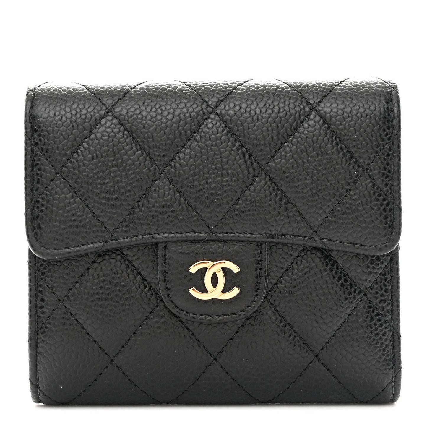 Caviar Quilted Compact Flap Wallet Black