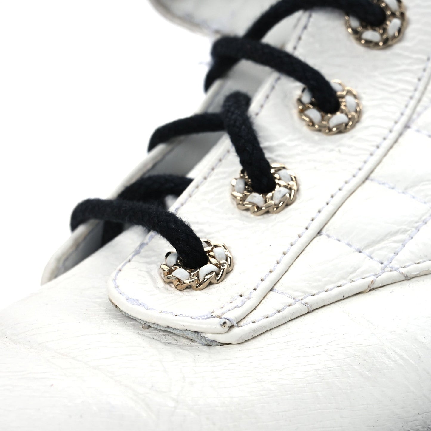 Shiny Goatskin Calfskin Quilted Lace Up Combat Boots 41.5 White Black