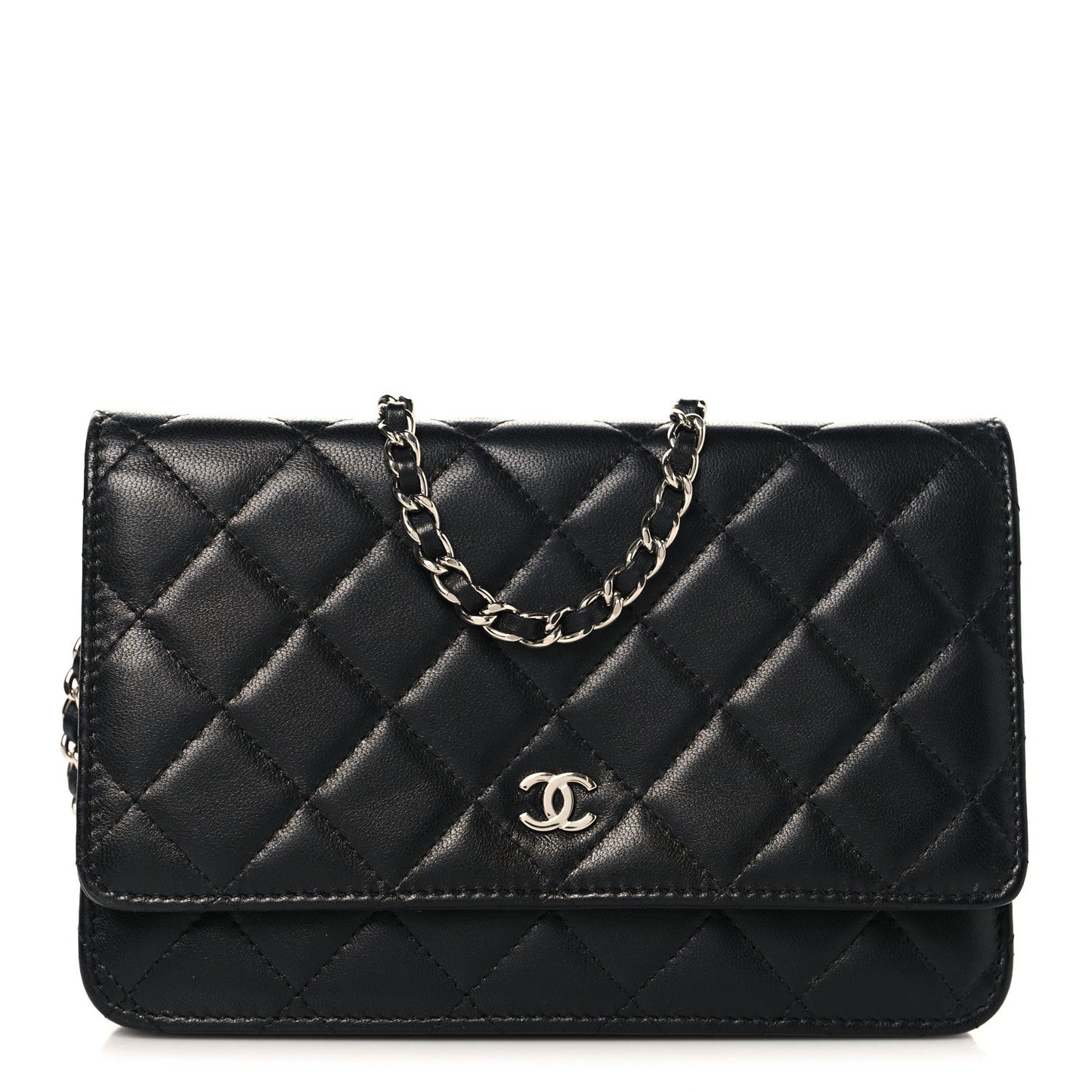 Lambskin Quilted Wallet On Chain WOC Black