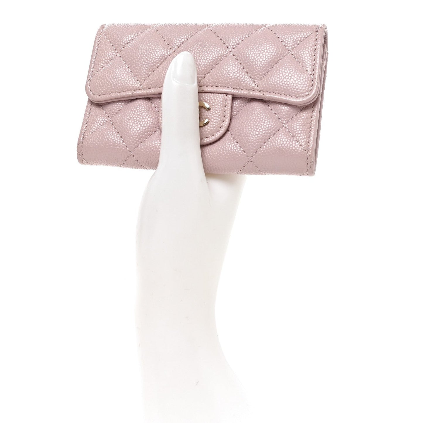 Caviar Quilted Flap Card Holder Wallet Light Pink