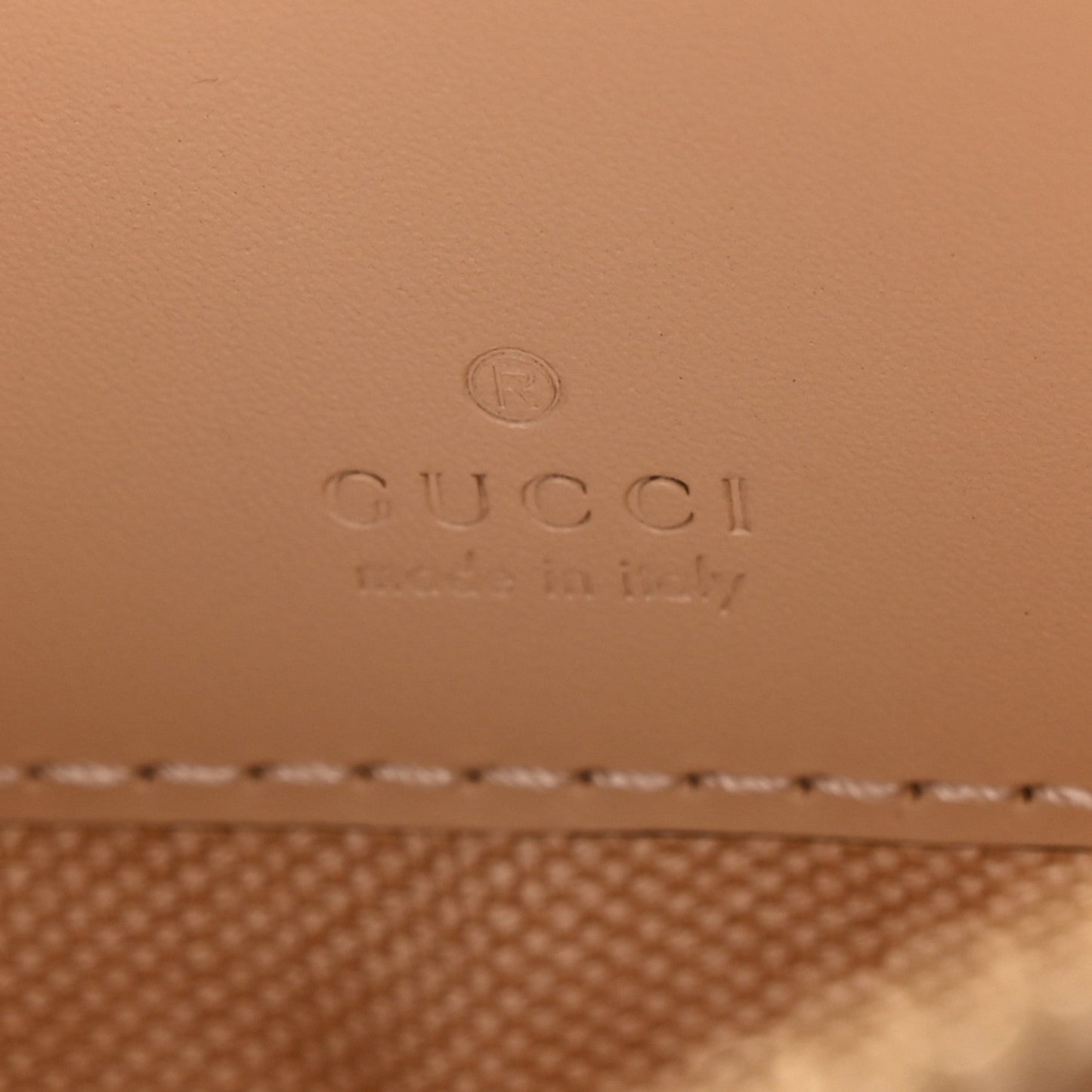 Calfskin GG Super Mini Debossed Chain Wallet Light Beige