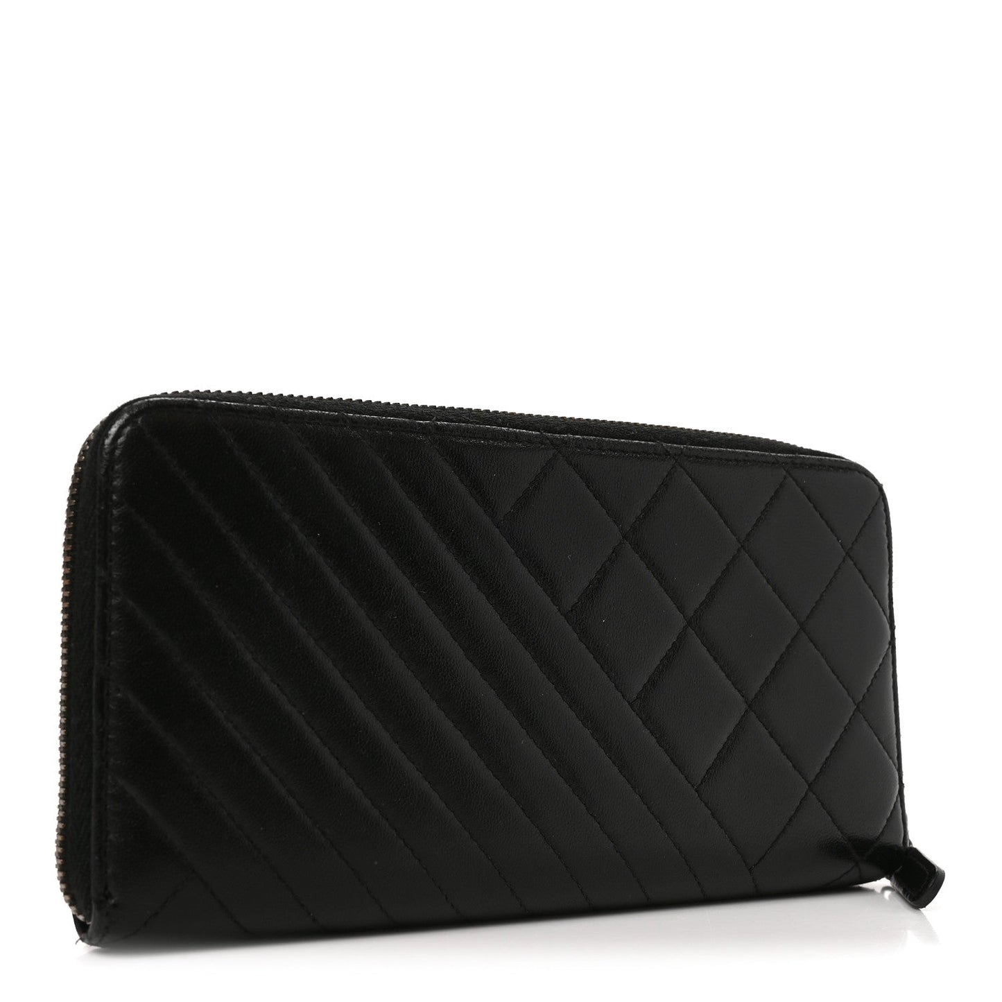 Glazed Calfskin Quilted Small Coco Boy Zip Around Wallet Black