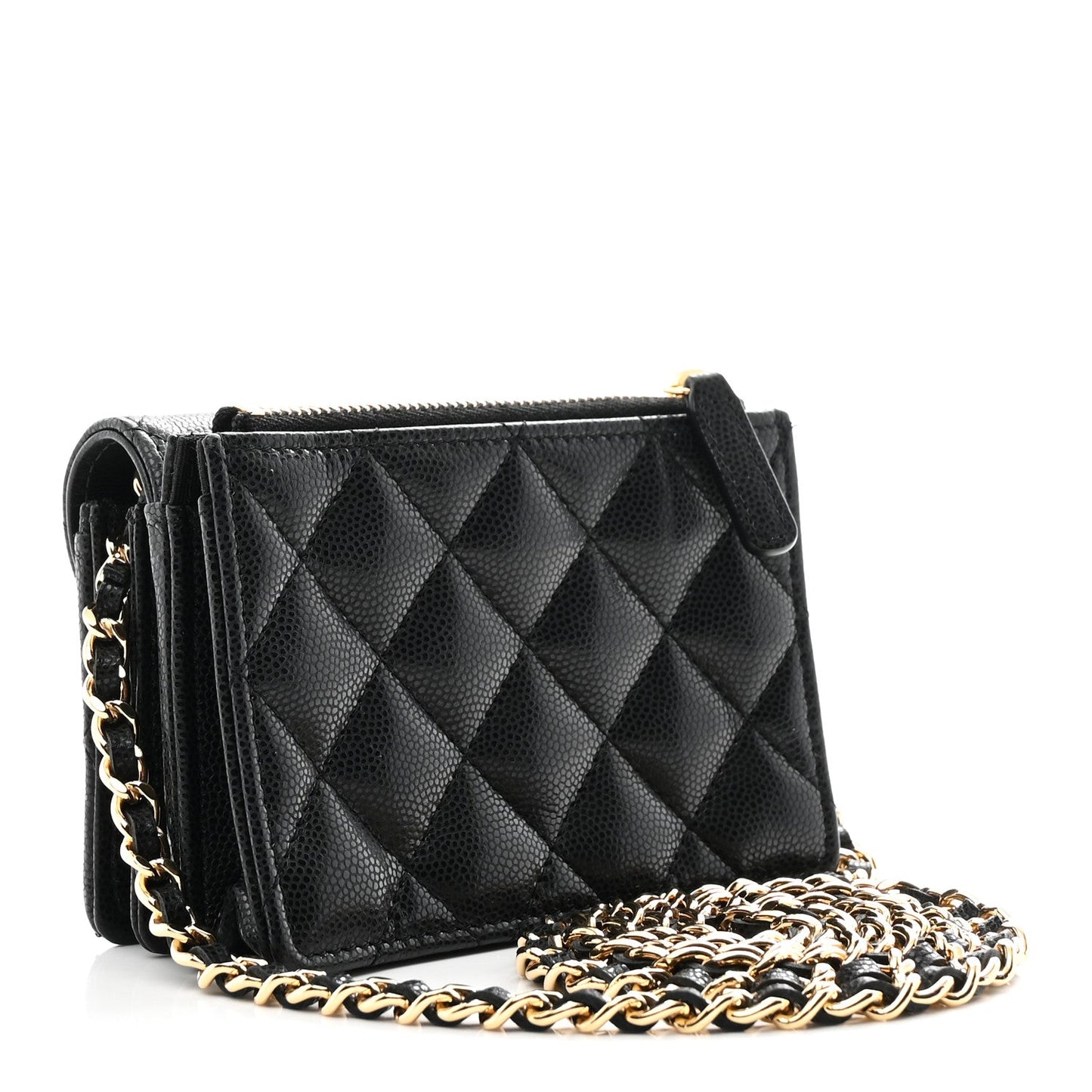 Caviar Quilted CC Stars Card Holder On Chain Black