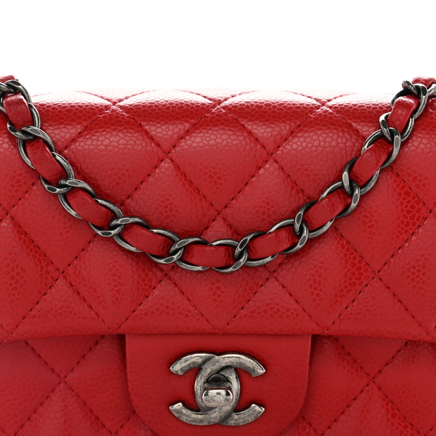 Caviar Quilted Mini Rectangular Flap Red
