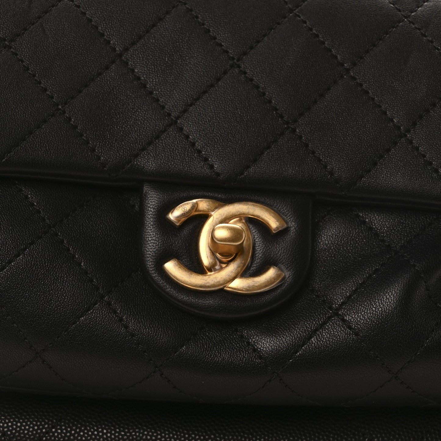Grained Calfskin Lambskin Quilted Large Bowling Bag Black