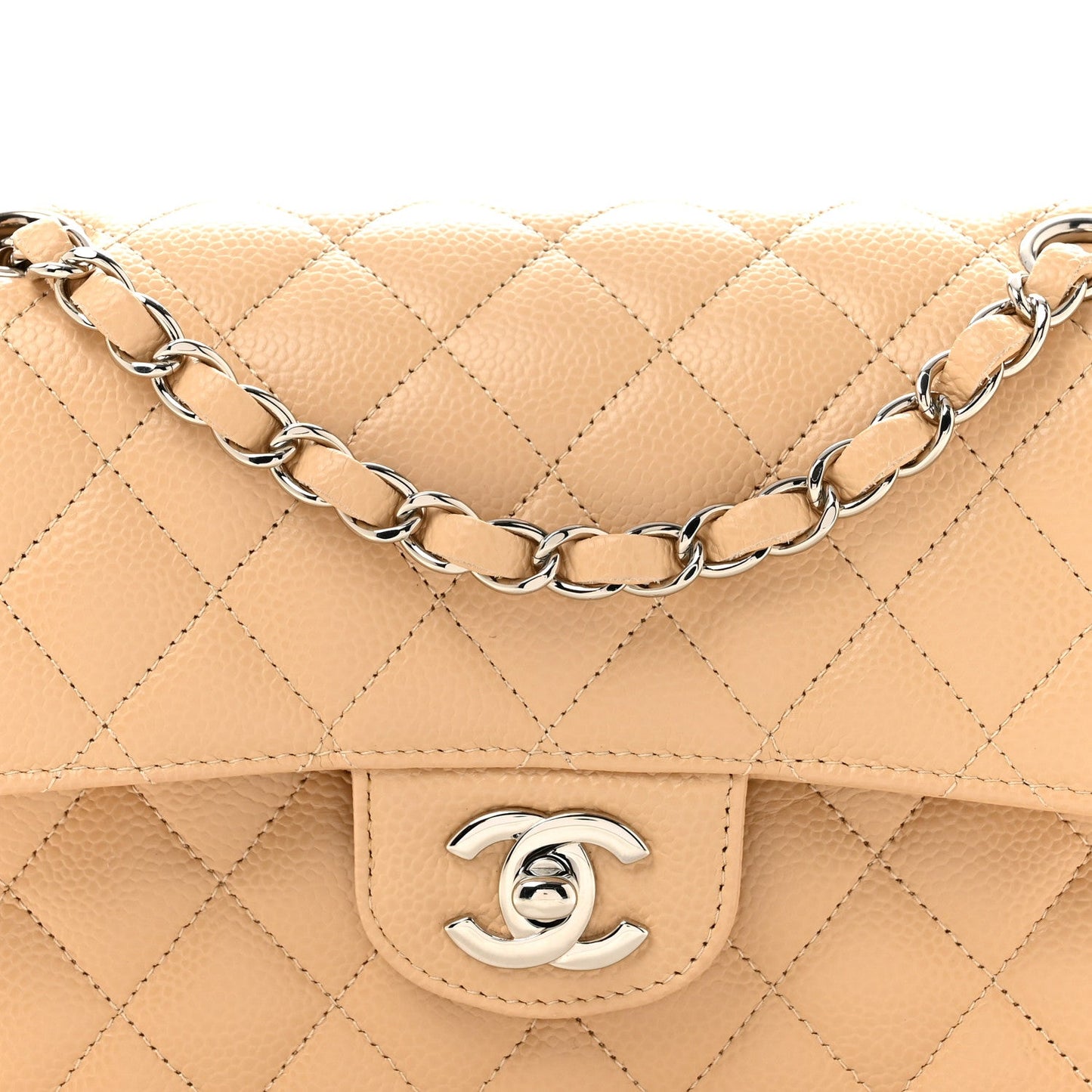 Caviar Quilted Small Double Flap Beige