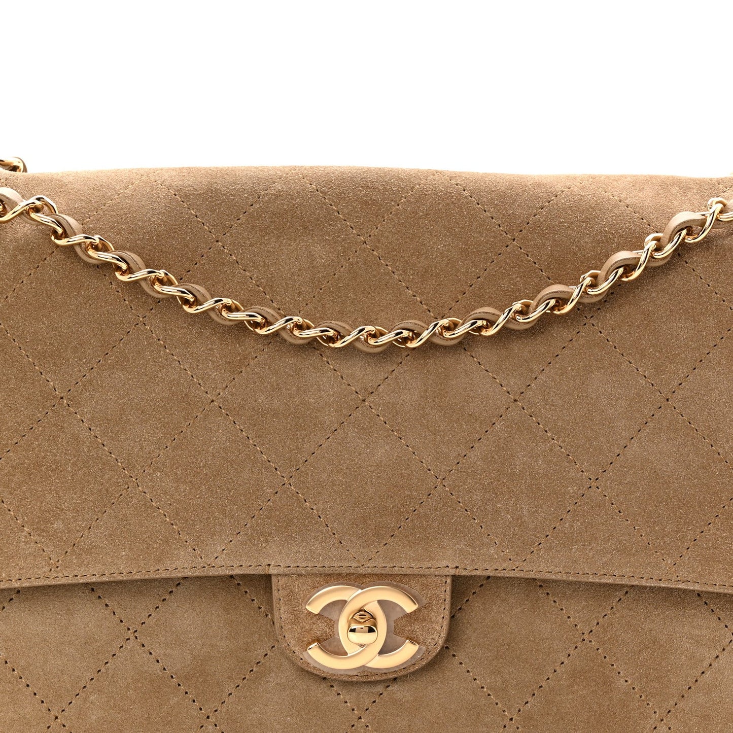 Suede Calfskin Small Souplissimo Maxi Flap Dark Beige
