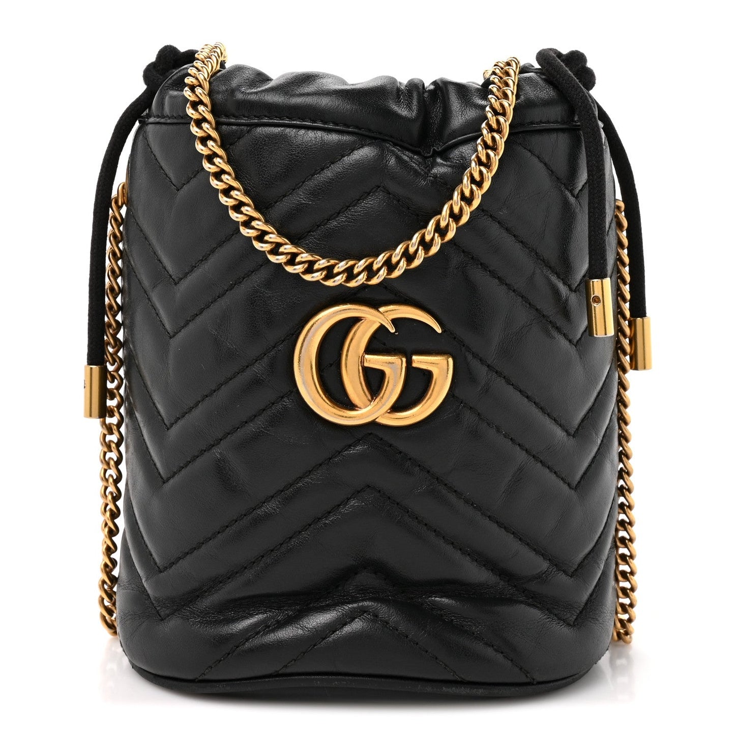 Calfskin Matelasse Mini GG Marmont 2.0 Bucket Bag Black