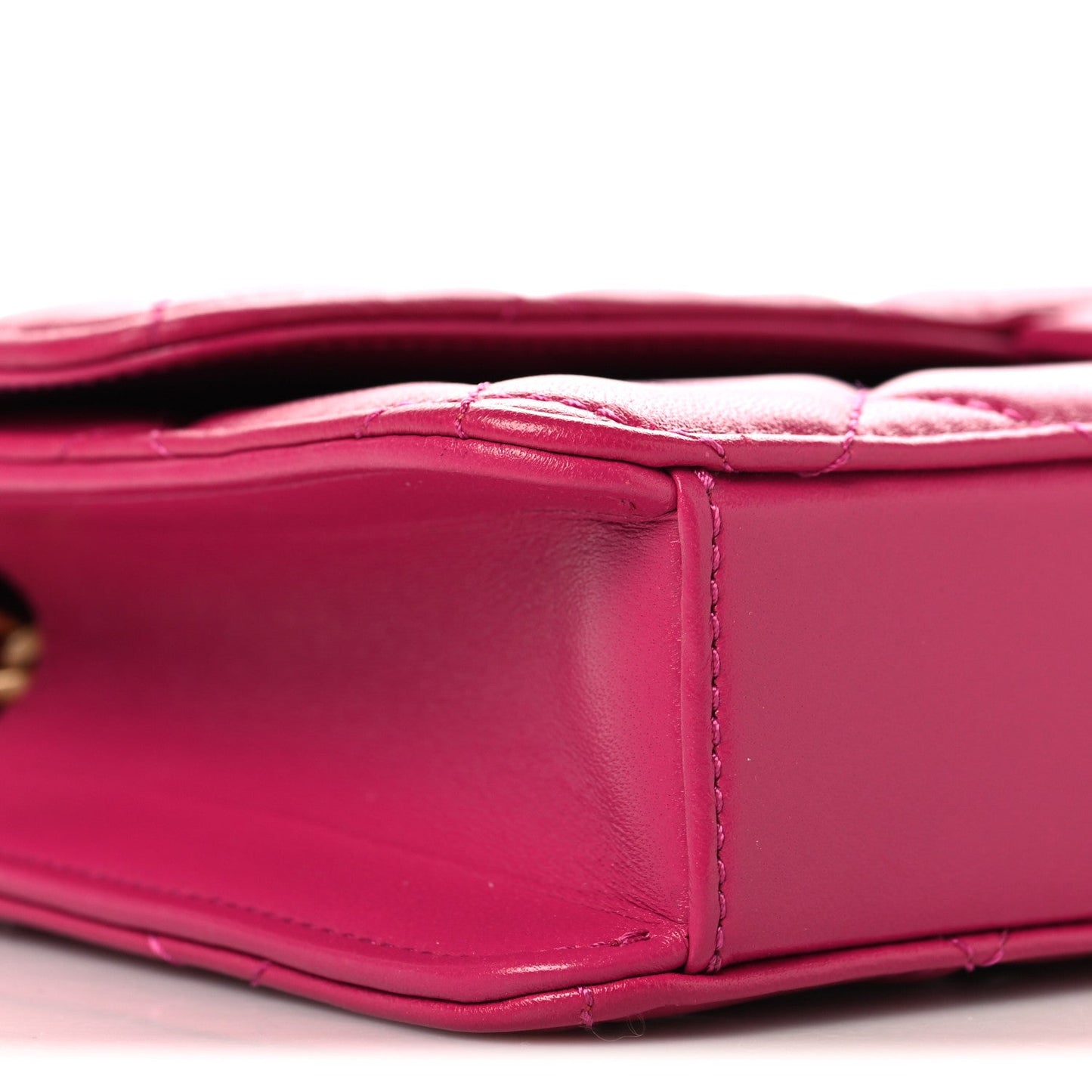 Shiny Lambskin Quilted Flap Clutch Bag Dark Pink