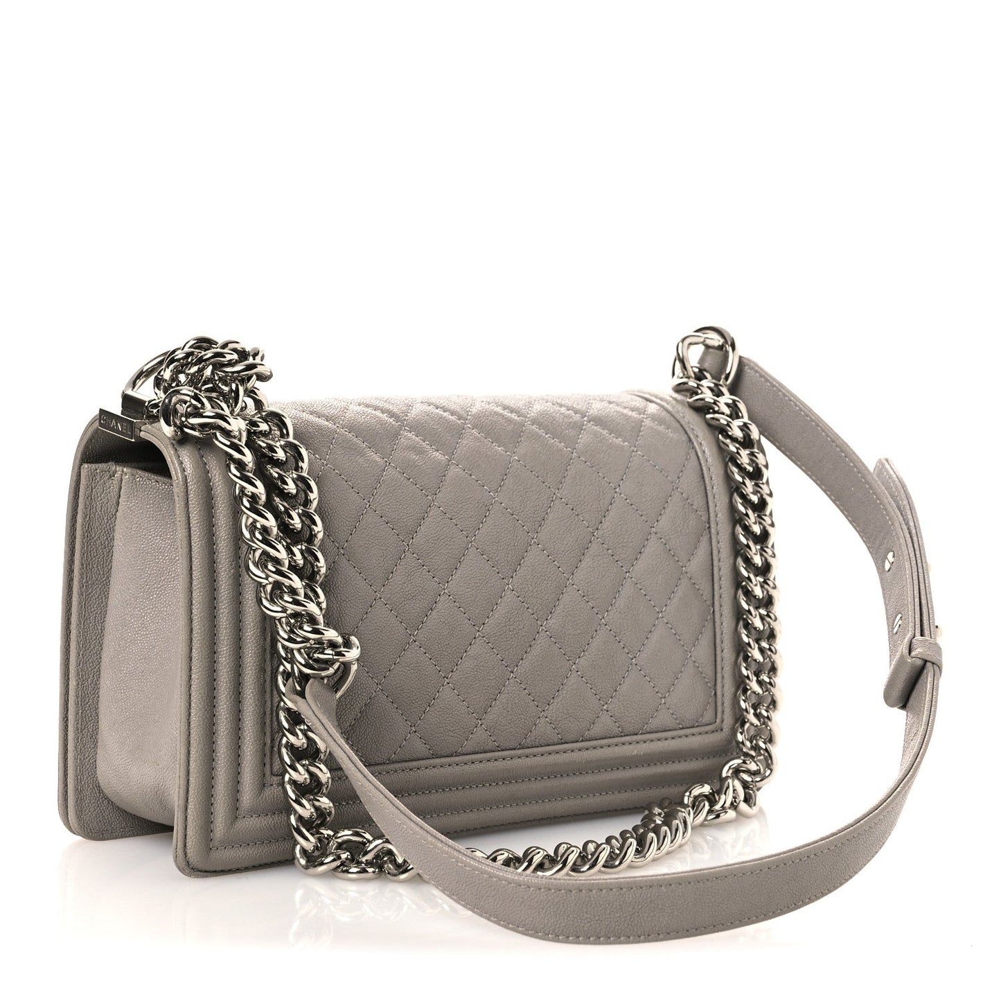 Caviar Quilted Medium Boy Flap Light Grey