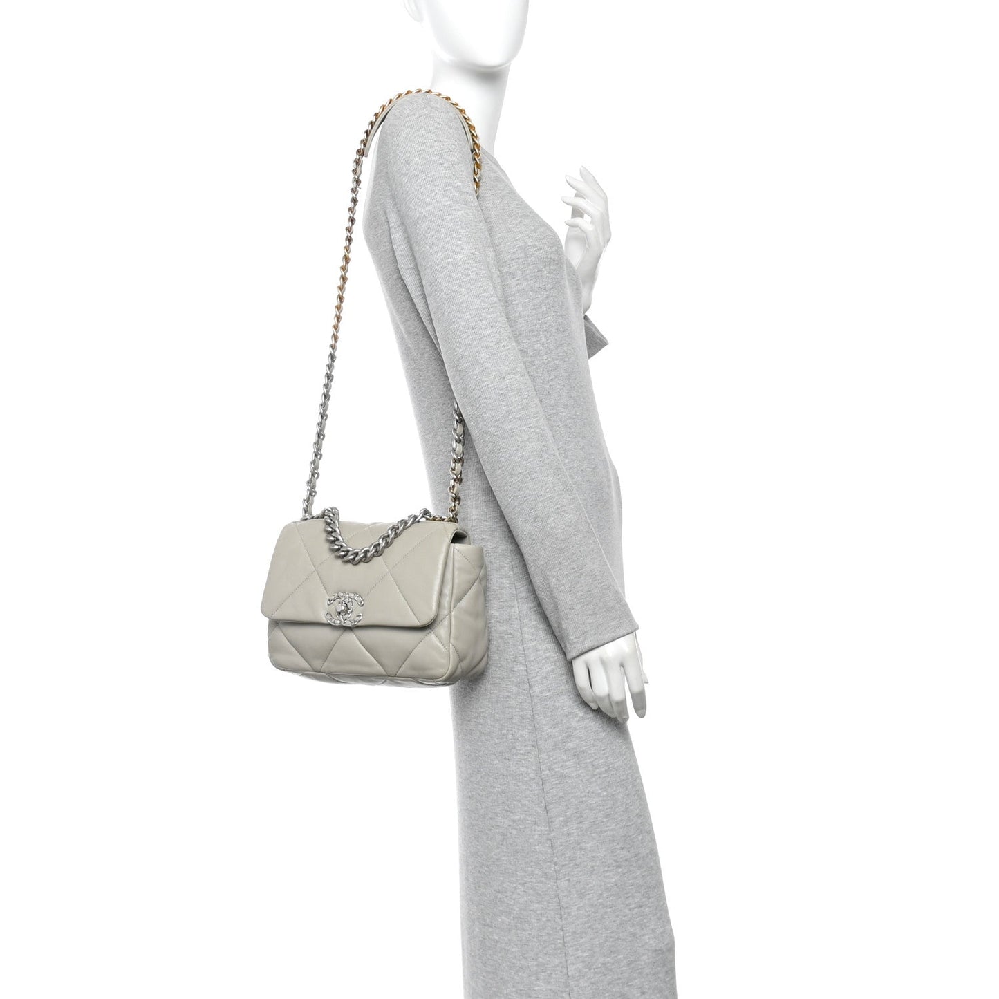 Lambskin Quilted Medium Chanel 19 Flap Light Grey