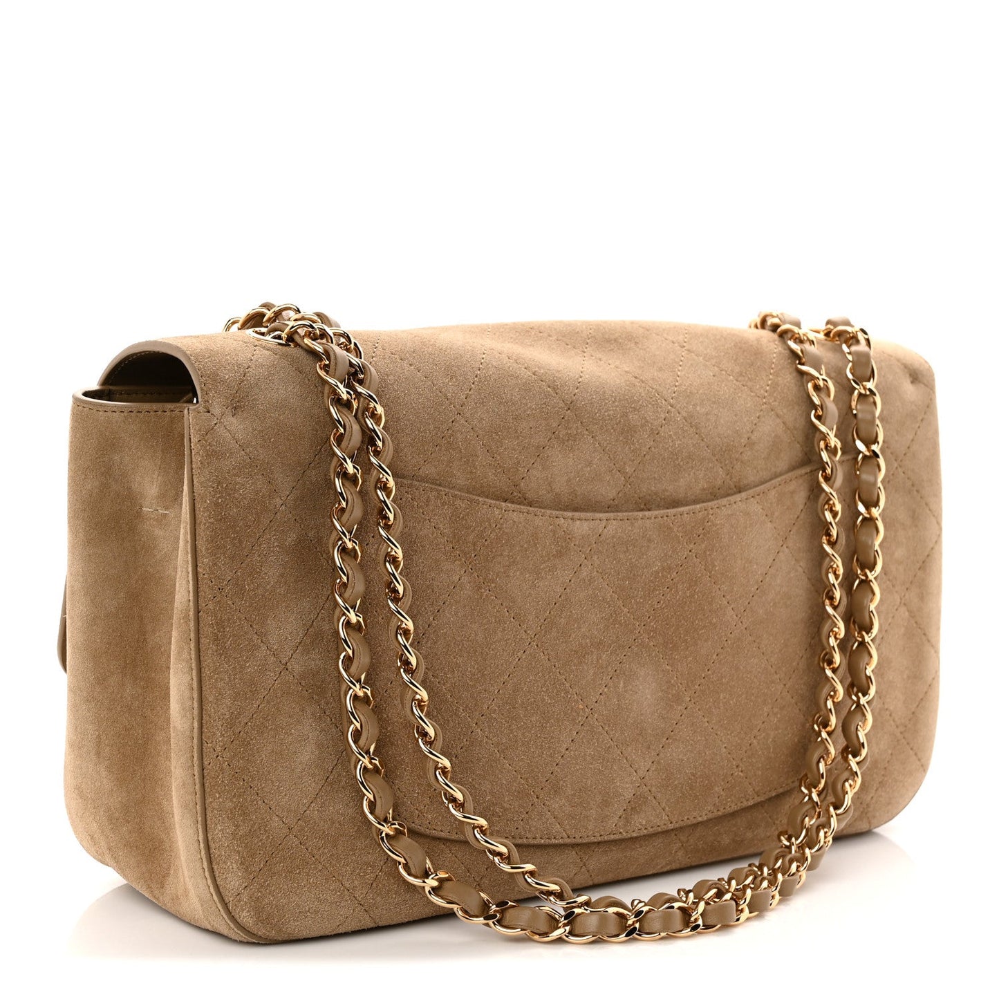 Suede Calfskin Small Souplissimo Maxi Flap Dark Beige