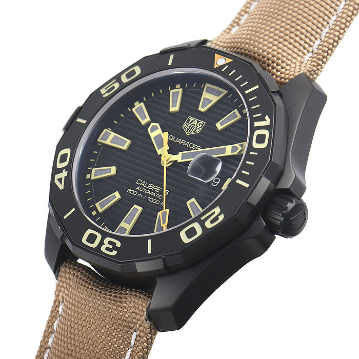 Tag Heuer Aquaracer 300 Calibre 5 Automatic Black Dial Brown Nylon Strap Watch for Men - WAY208C.FC6383