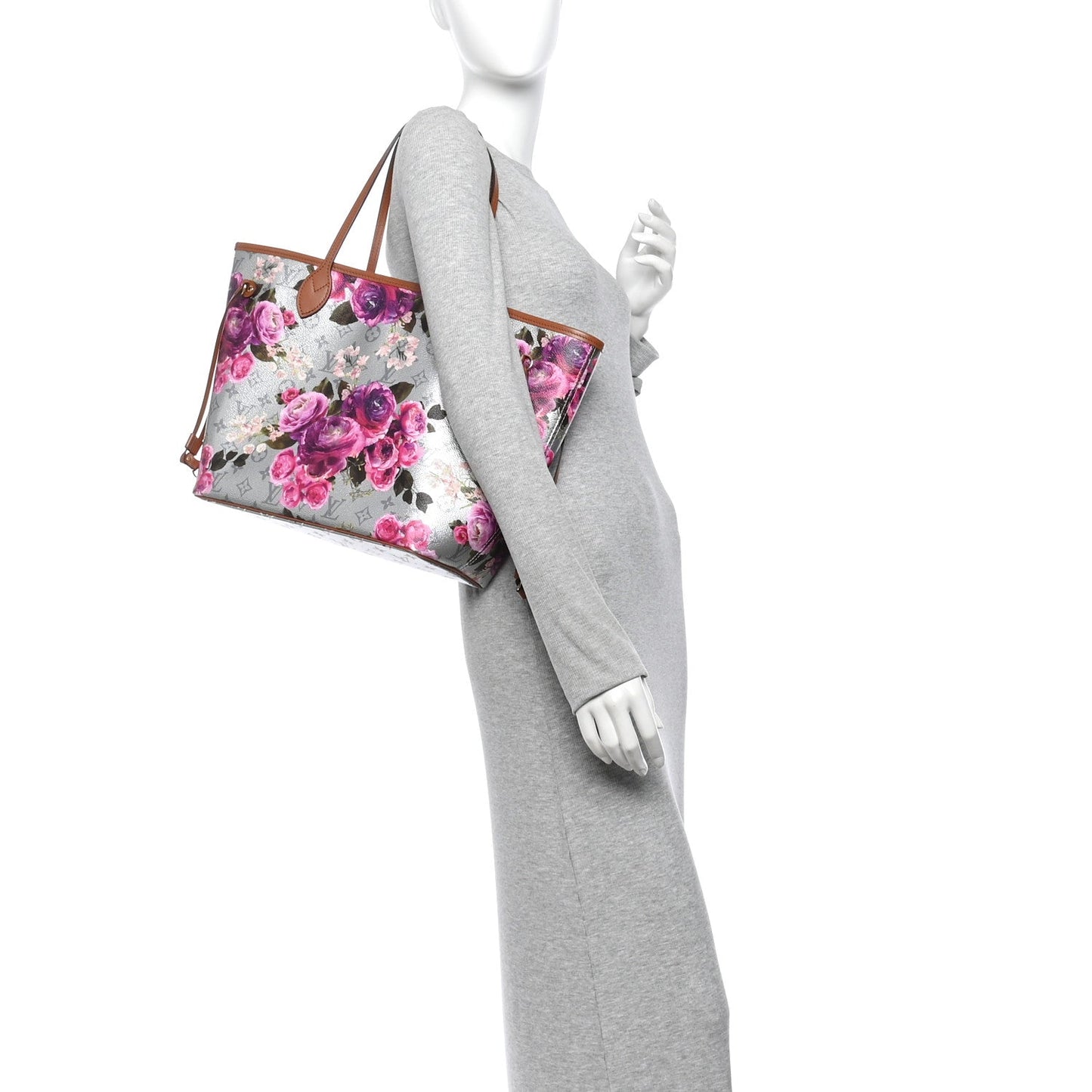 Metallic Monogram LV Garden Neverfull MM Silver
