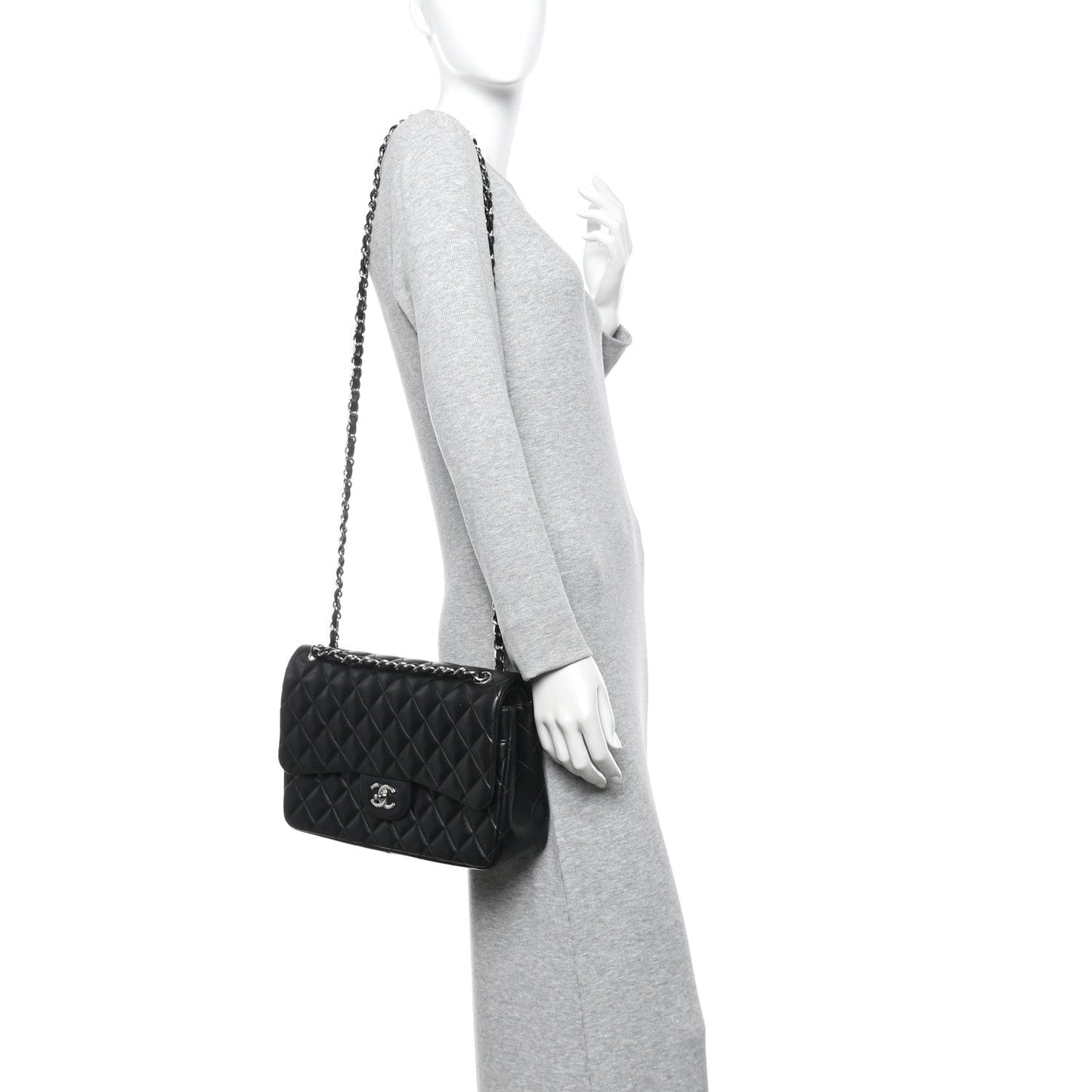 Lambskin Quilted Jumbo Double Flap Black