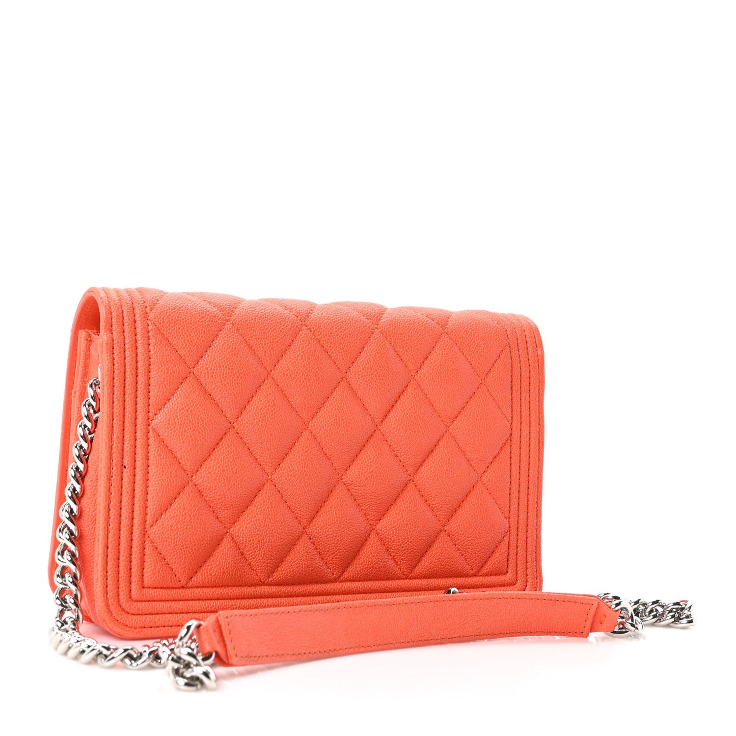 Caviar Quilted Boy Wallet On Chain WOC Orange