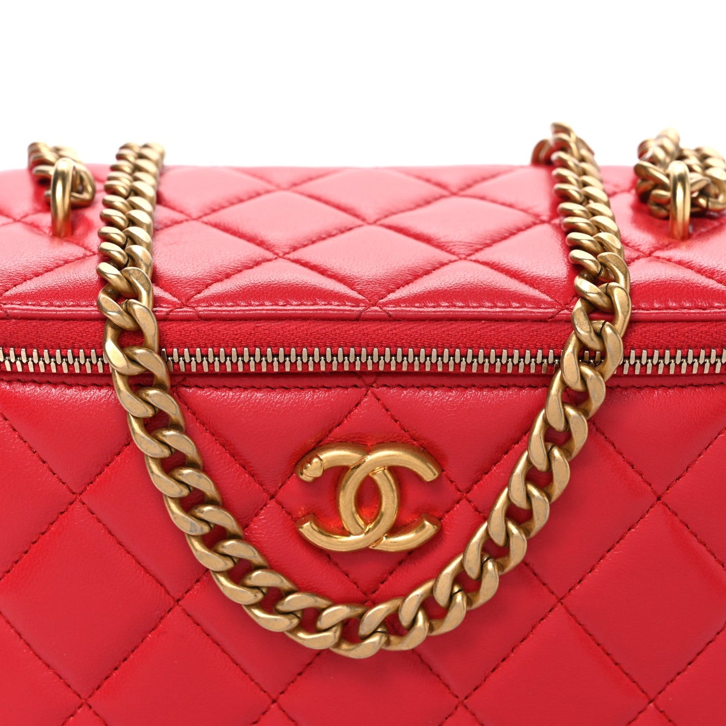 Caviar Quilted Sweetheart Vanity Case Dark Red