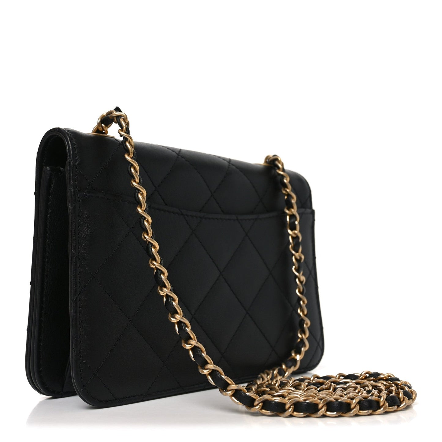 Calfskin Quilted Crystal Pearl Small Flap Bag Black