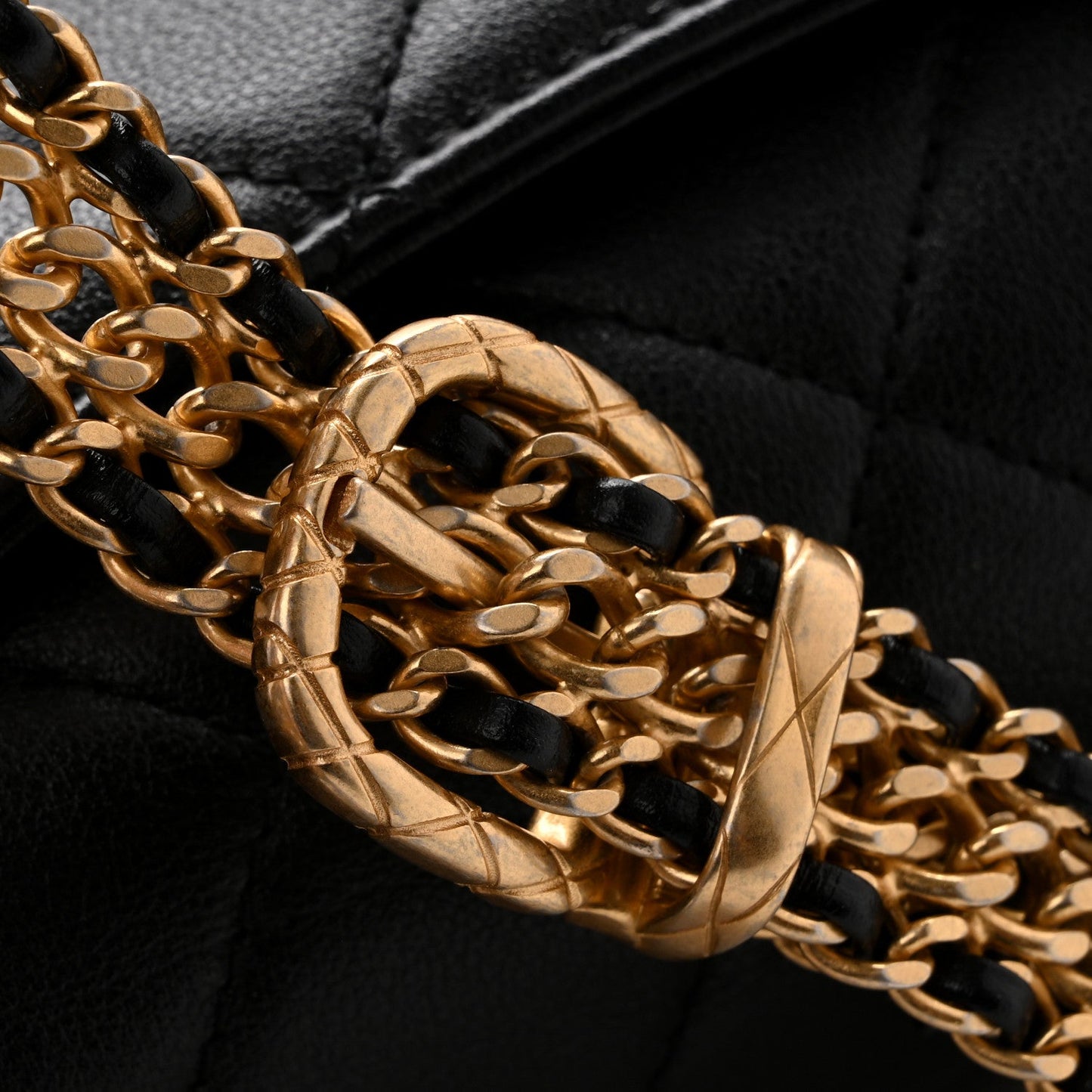 Calfskin Quilted Mini Chain Strap Flap Black