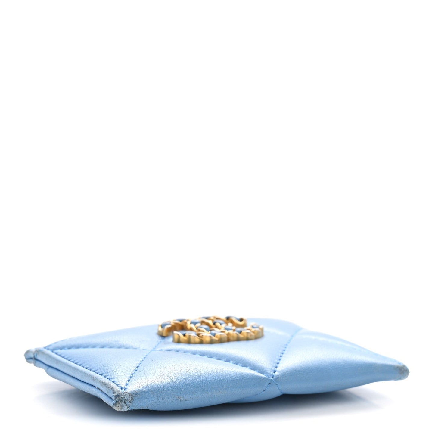 Lambskin Quilted Chanel 19 Card Holder Light Blue
