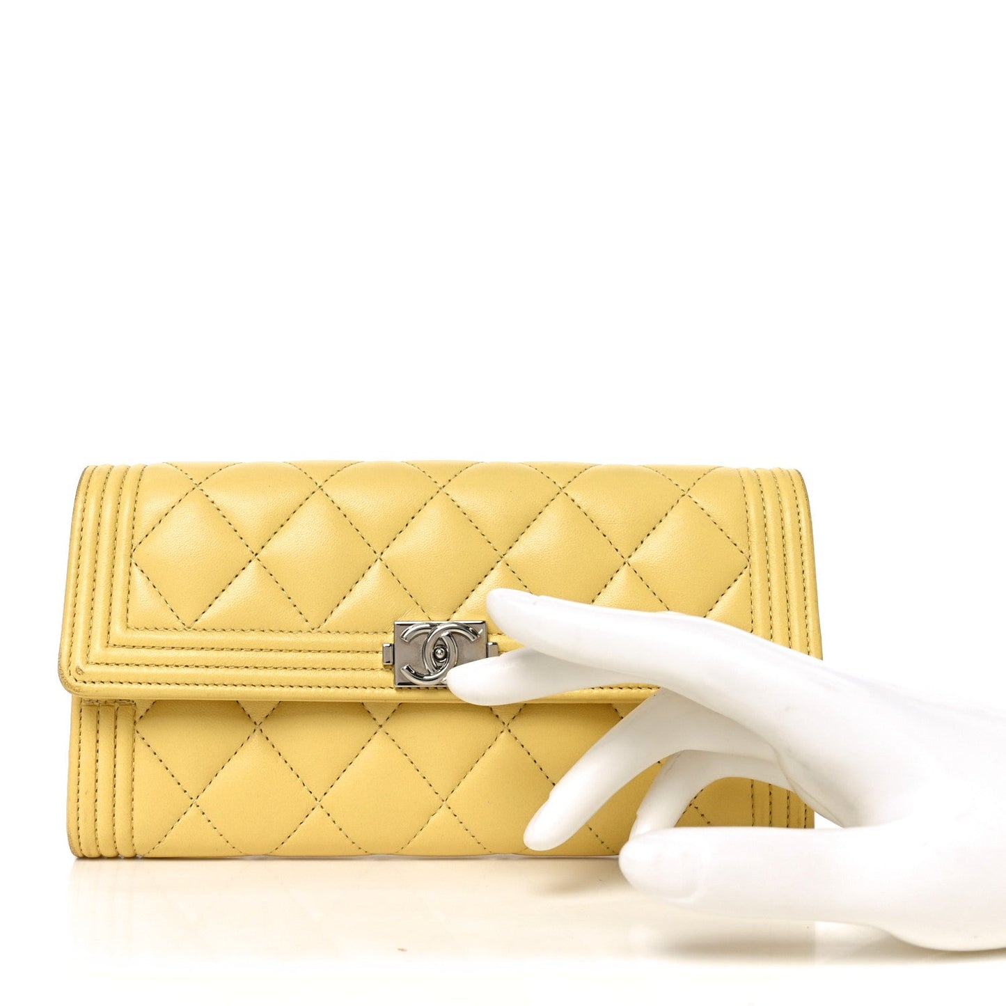 Lambskin Quilted Large Boy Flap Wallet Yellow