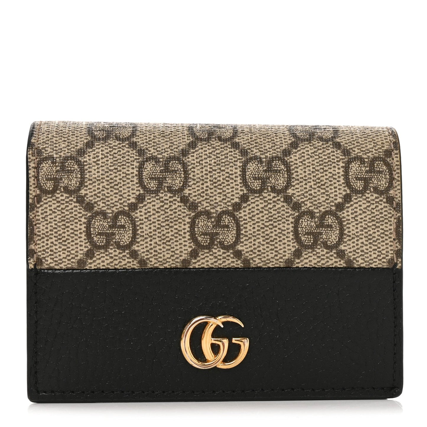 Dollar Calfskin GG Supreme Monogram GG Marmont Card Case Black Beige Ebony