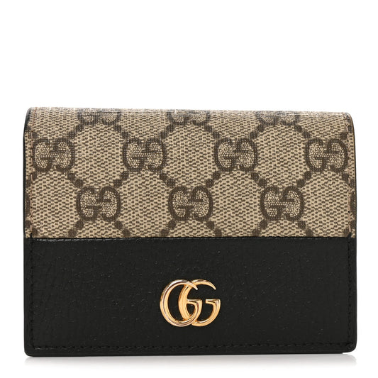 Dollar Calfskin GG Supreme Monogram GG Marmont Card Case Black Beige Ebony