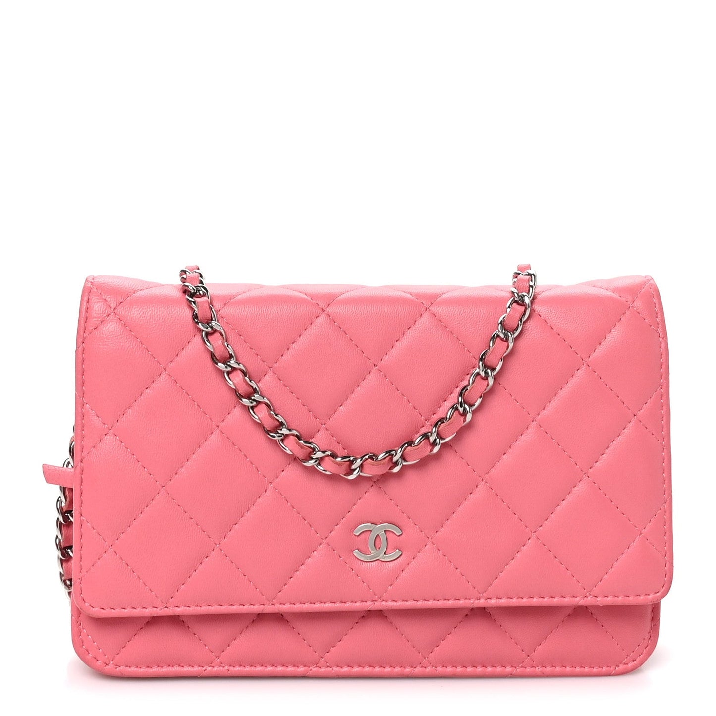 Lambskin Quilted Wallet On Chain WOC Pink
