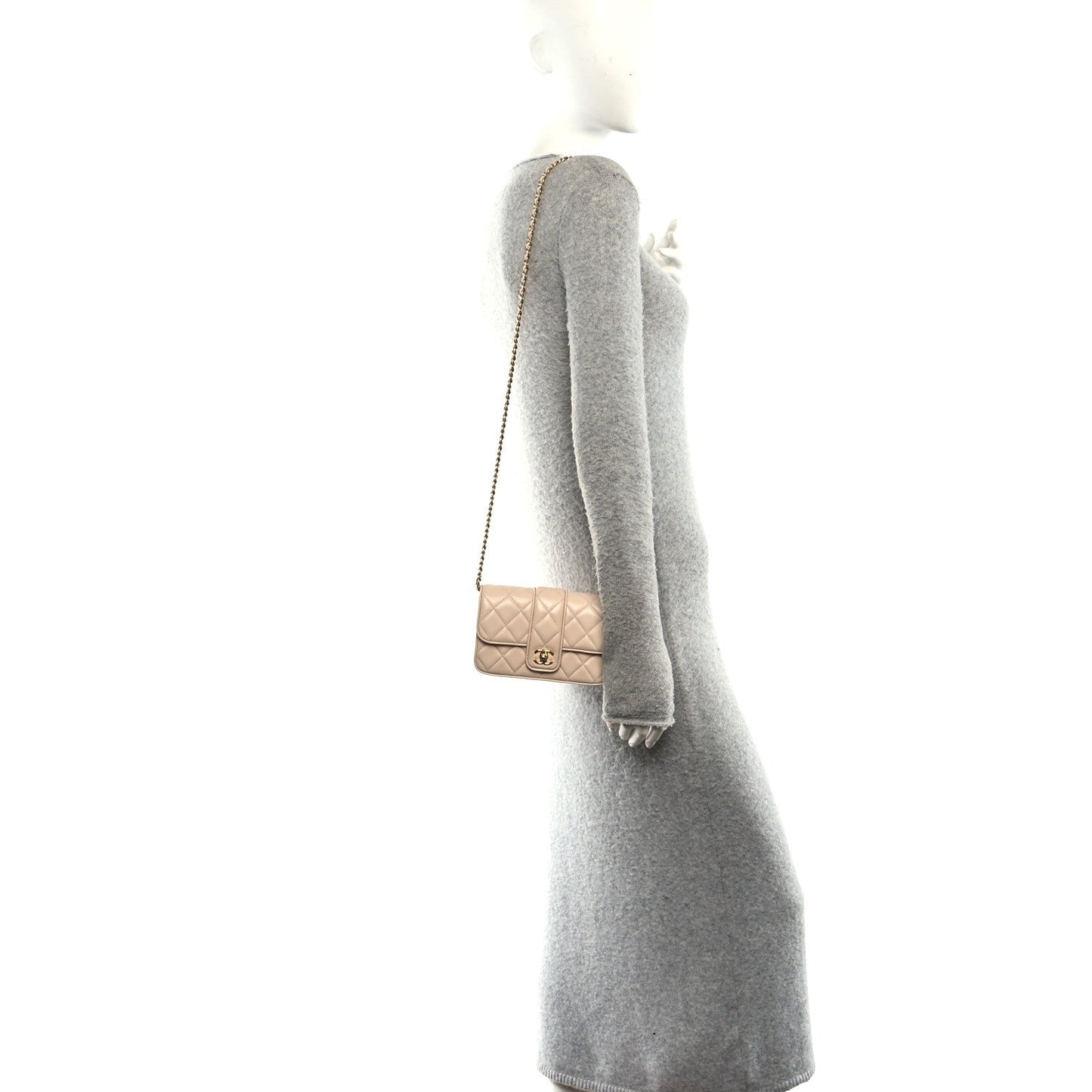 Lambskin Quilted Tab Mini Flap Beige