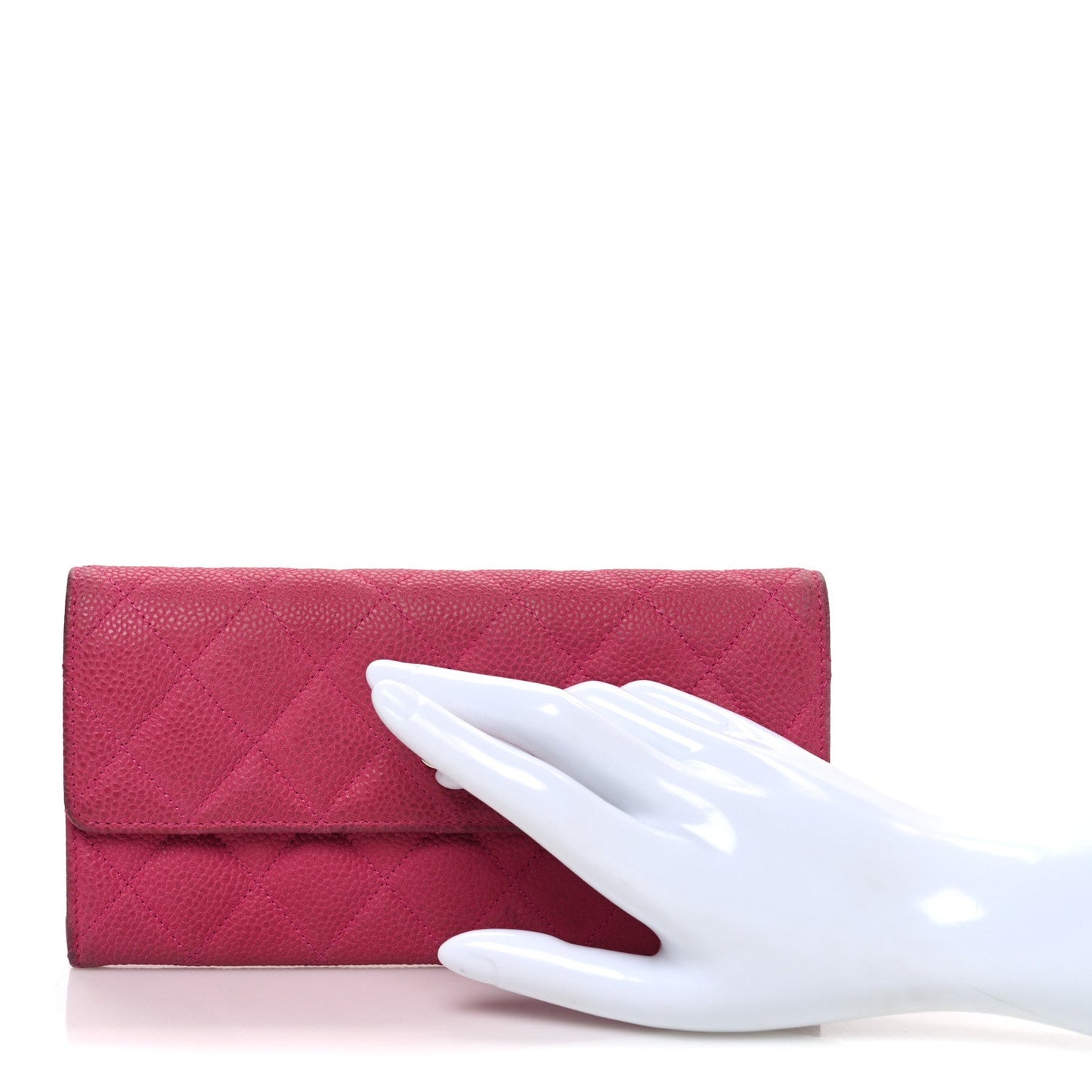 Caviar Quilted Large Gusset Flap Wallet Pink
